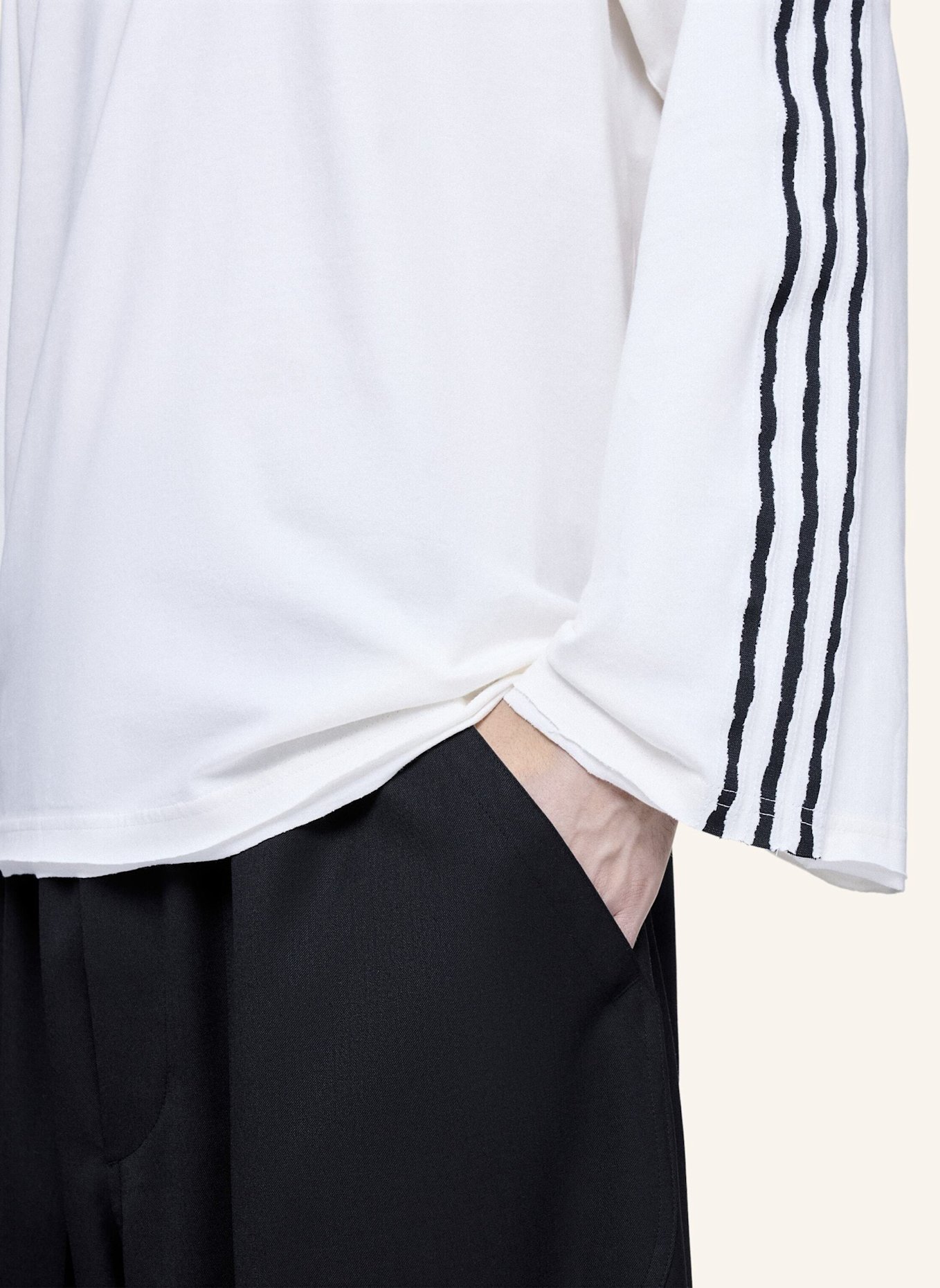 Y-3 Y-3 RAW EDGE 3-STREIFEN LONGSLEEVE: WEISS