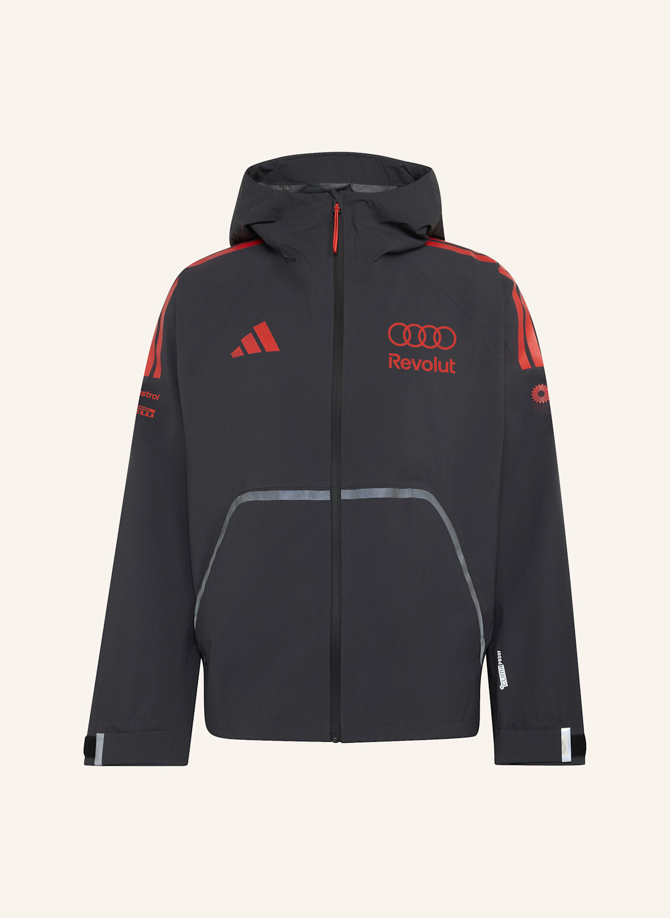 adidas AUDI REVOLUT F1 TEAM MECHANICS REGENJACKE: SCHWARZ/ ROT