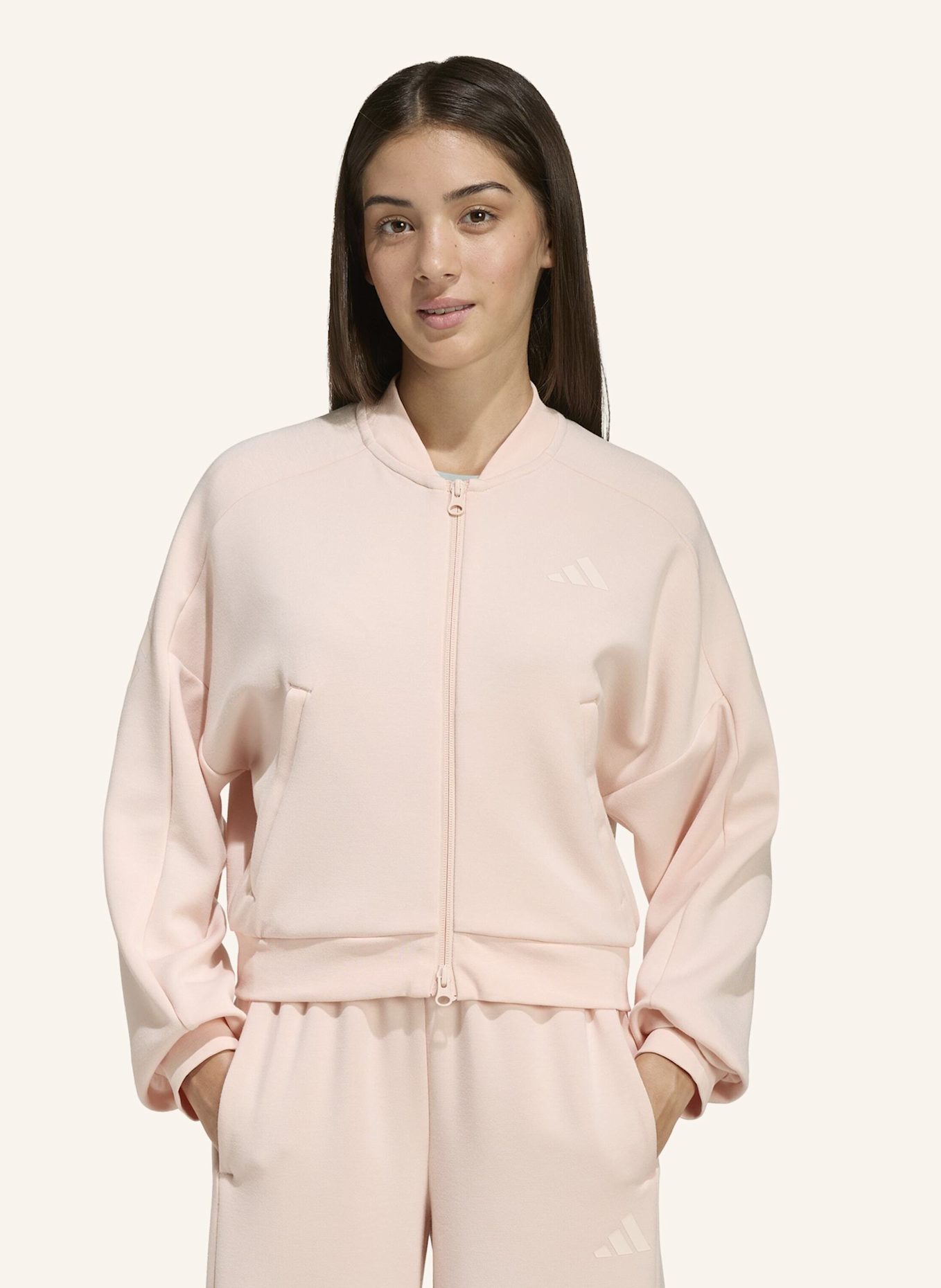 adidas FUTURE ICONS 3-STREIFEN TRAININGSJACKE, DURCHGEHENDER REISSVERSCHLUSS: PINK