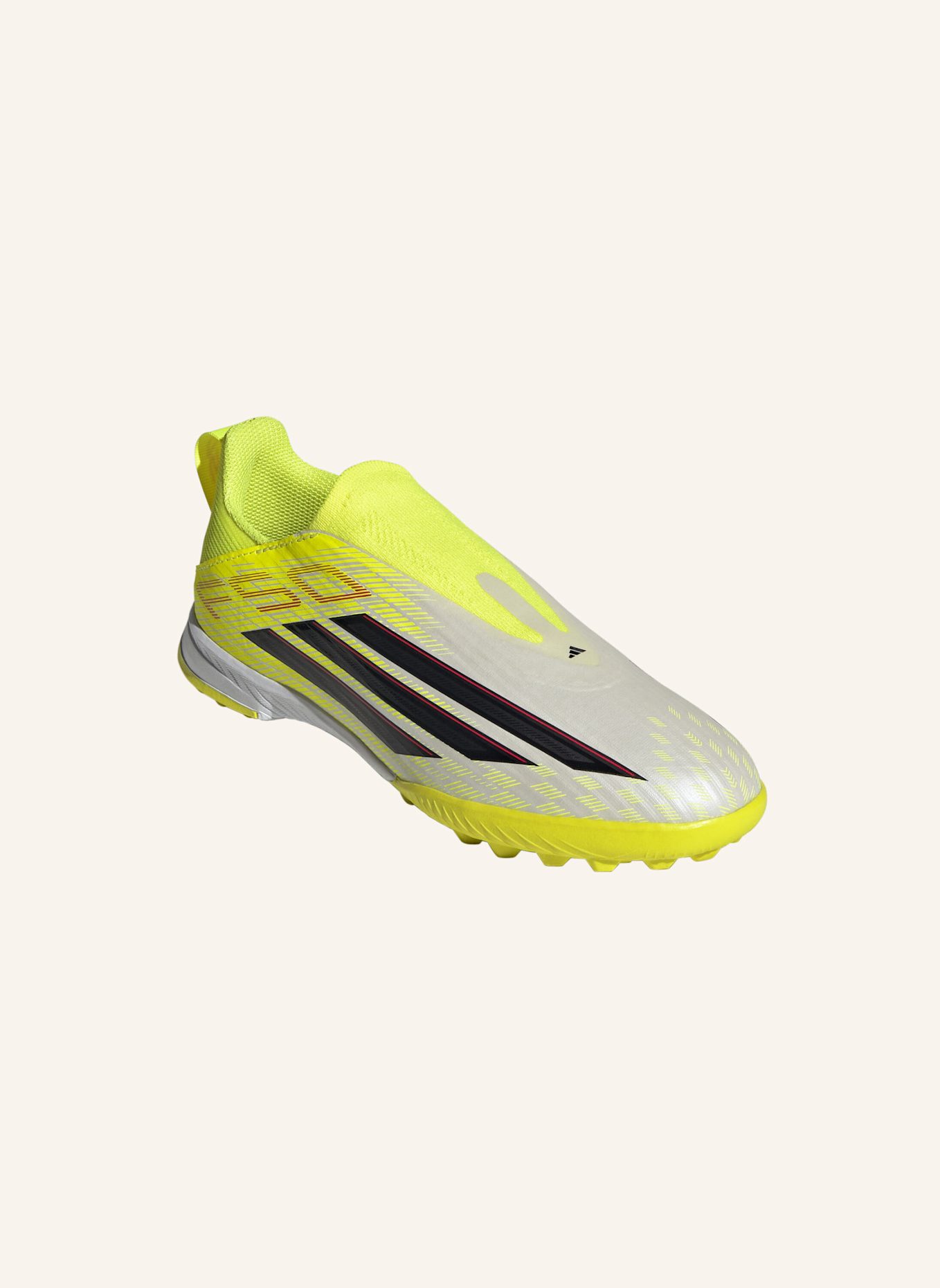 adidas F50 LEAGUE LACELESS TURF KIDS FUSSBALLSCHUH: GELB/ SCHWARZ/ ROT