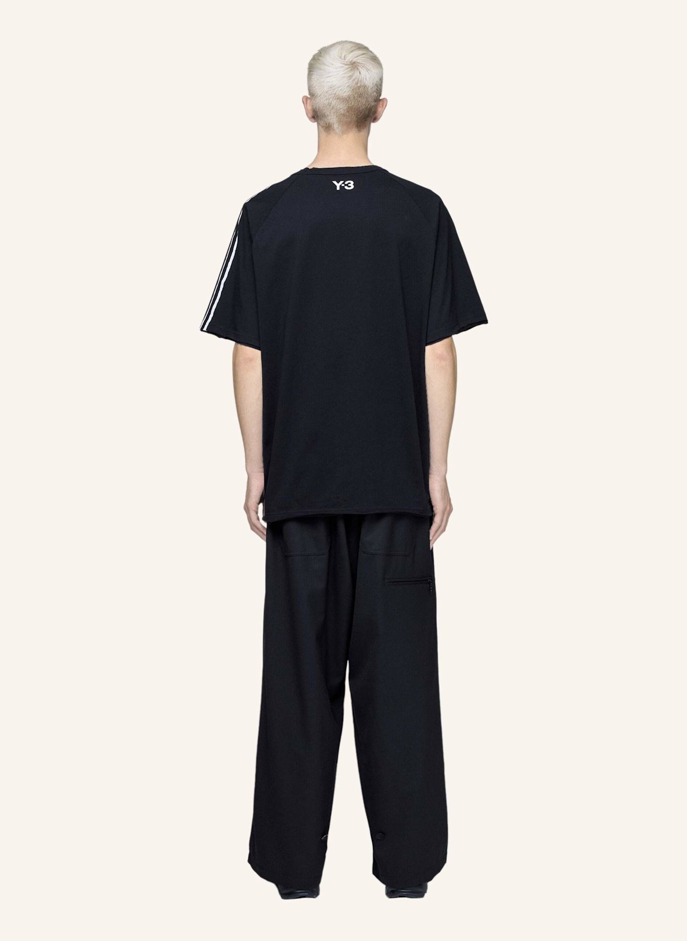 Y-3 Y-3 RAW EDGE 3-STREIFEN T-SHIRT: SCHWARZ