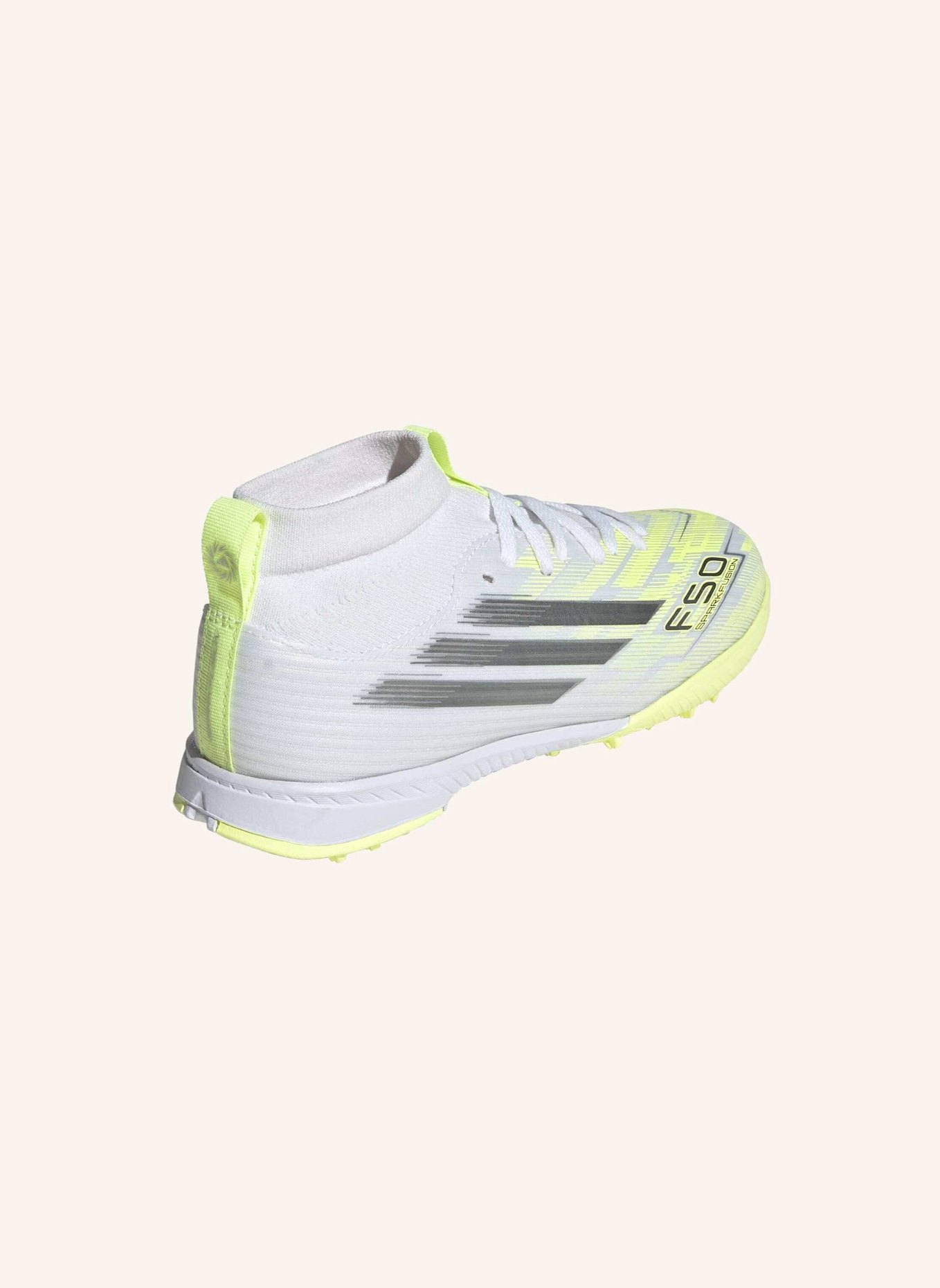 adidas F50 SPARKFUSION LEAGUE MID CUT TURF FUSSBALLSCHUH KIDS: WEISS/ GRAU/ GELB