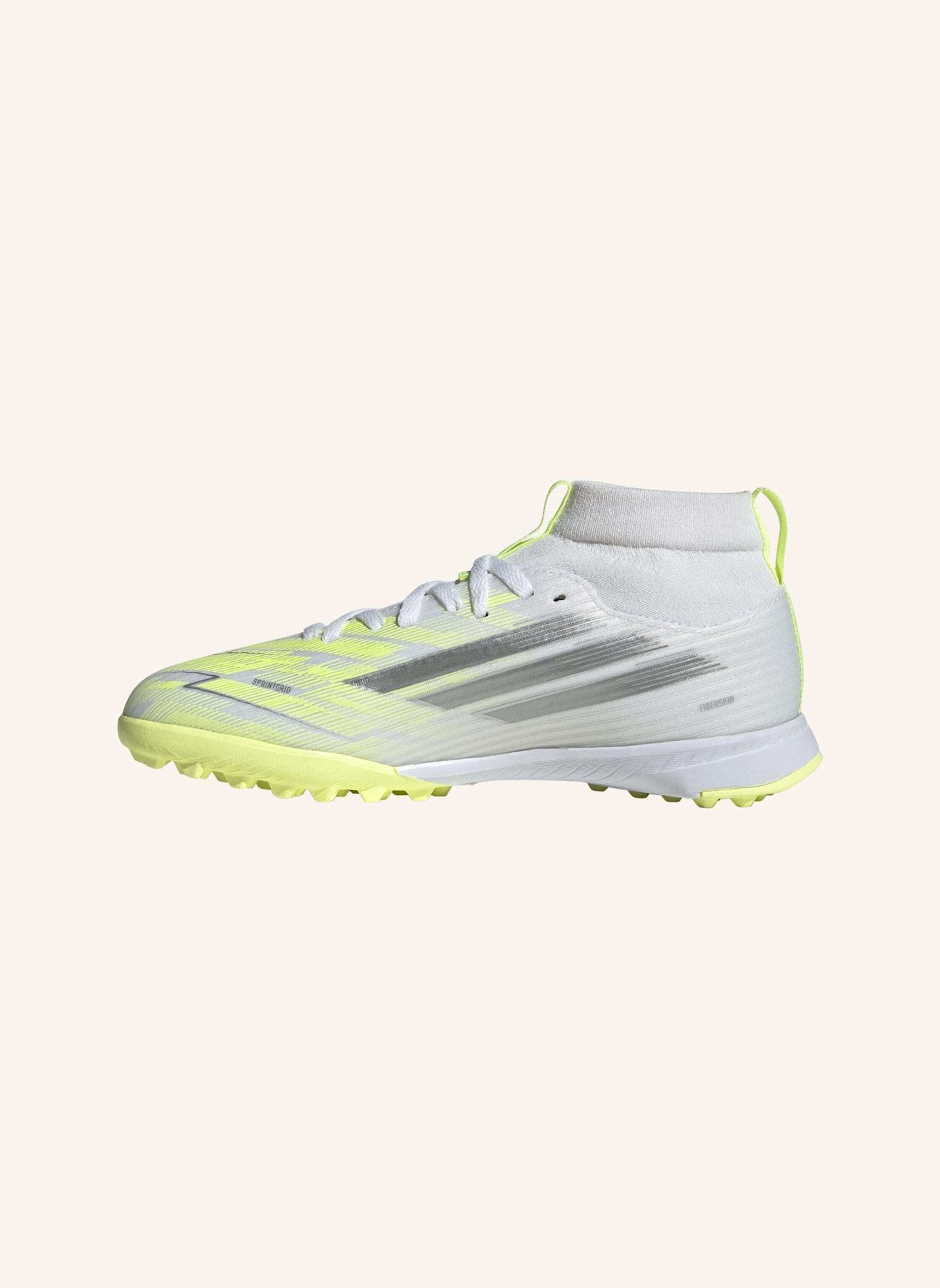 adidas F50 SPARKFUSION LEAGUE MID CUT TURF FUSSBALLSCHUH KIDS: WEISS/ GRAU/ GELB