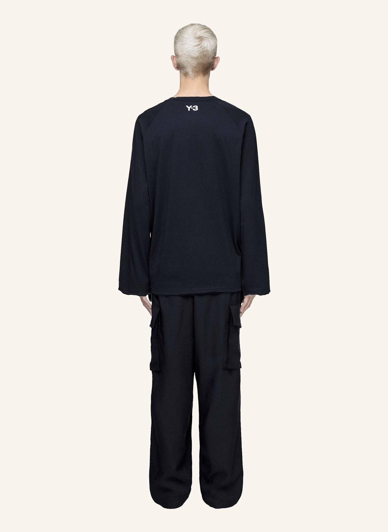 Y-3 Y-3 RAW EDGE 3-STREIFEN LONGSLEEVE: SCHWARZ