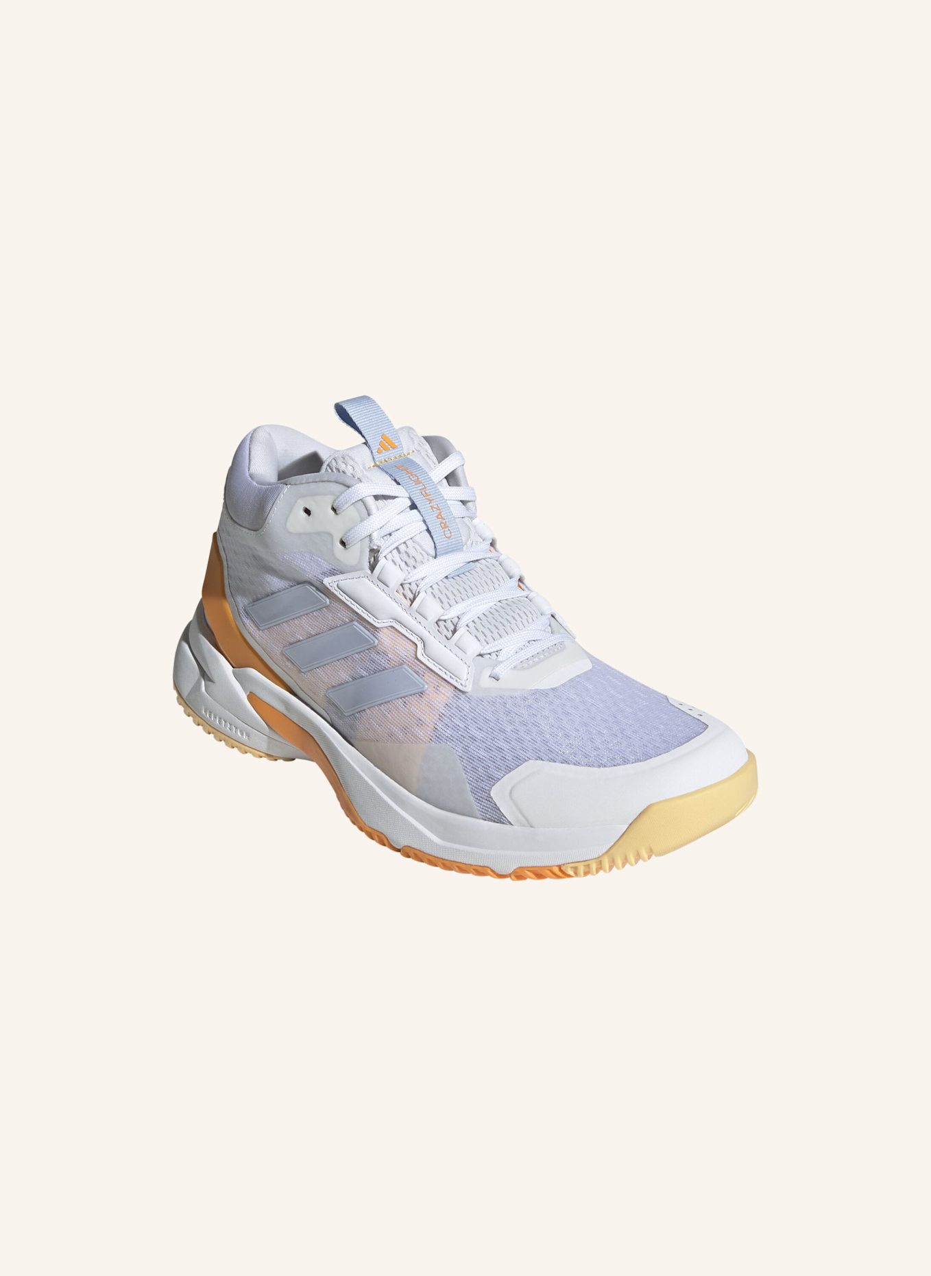 adidas CRAZYFLIGHT 6 MID SCHUH FÜR HALLENSPORTARTEN: WEISS/ BLAU/ ORANGE
