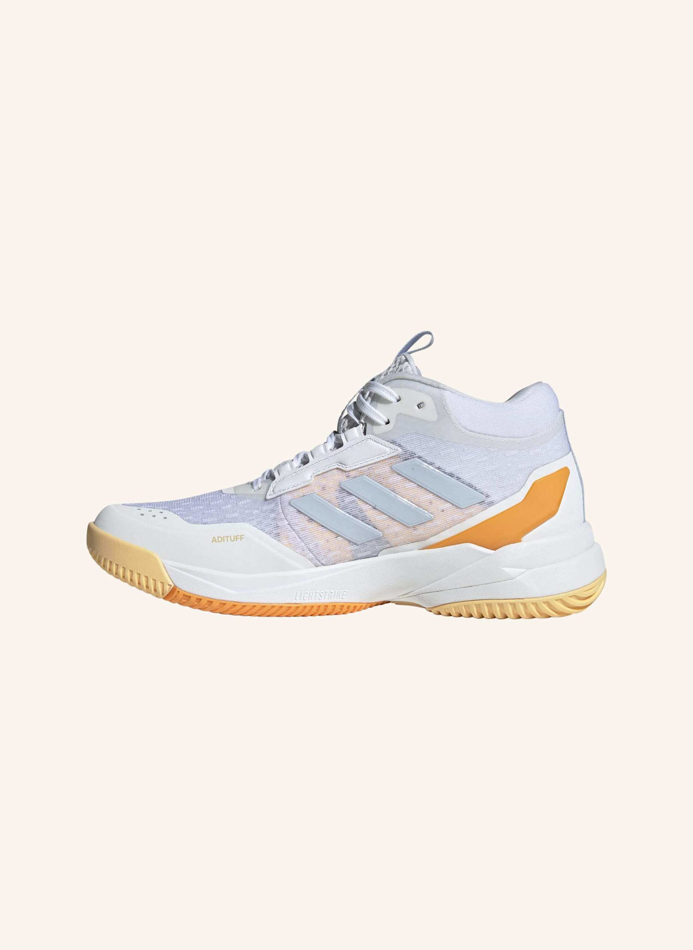 adidas CRAZYFLIGHT 6 MID SCHUH FÜR HALLENSPORTARTEN: WEISS/ BLAU/ ORANGE