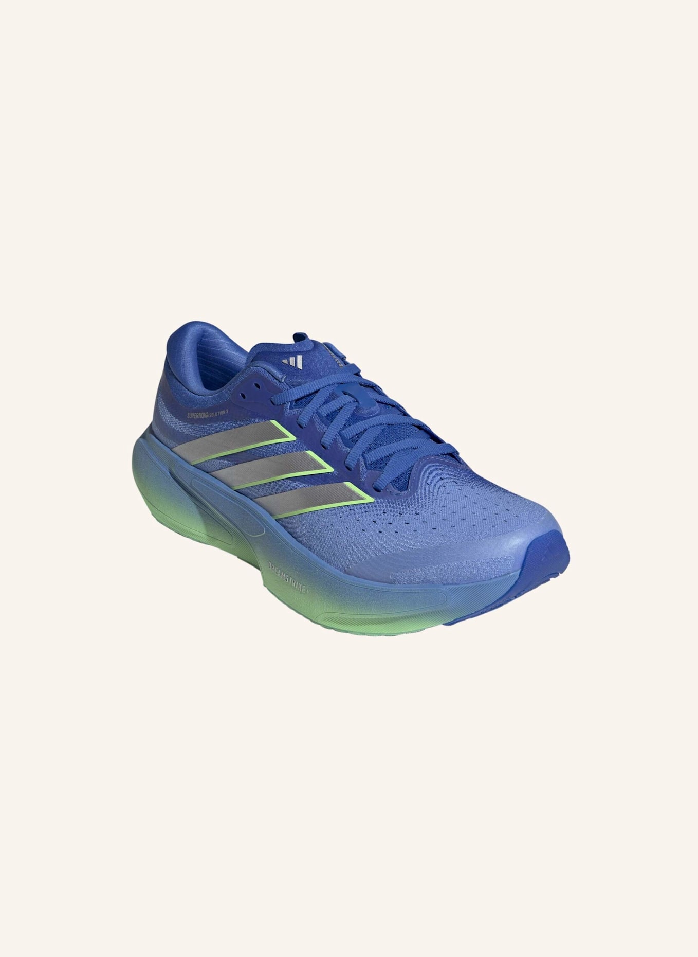 adidas SUPERNOVA SOLUTION 3 LAUFSCHUHE: BLAU/ SILBER/ NEONGRÜN