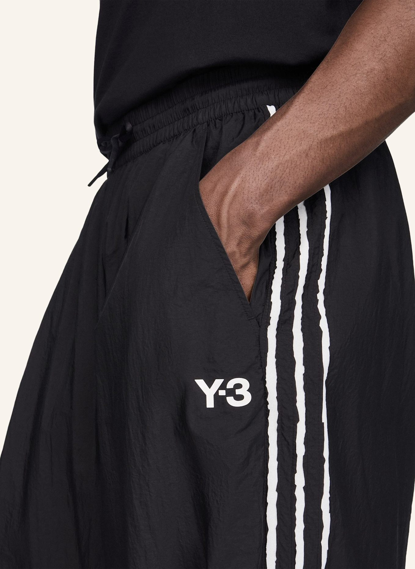 Y-3 Y-3 RAW EDGE 3-STREIFEN HOSE, WEIT GESCHNITTEN: SCHWARZ