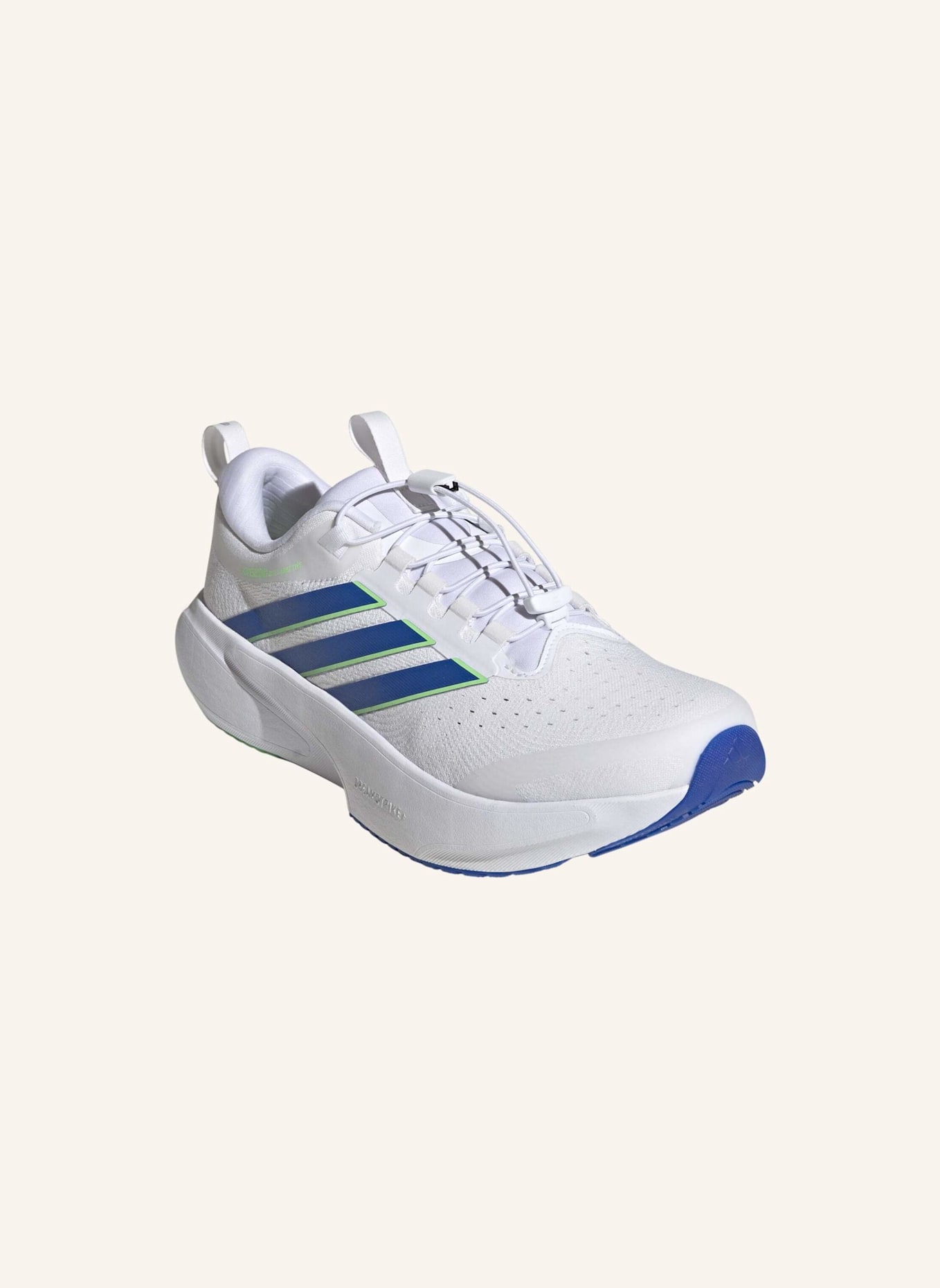 adidas SUPERNOVA RISE 3 ADAPTIVE LAUFSCHUH: WEISS/ BLAU/ NEONGRÜN