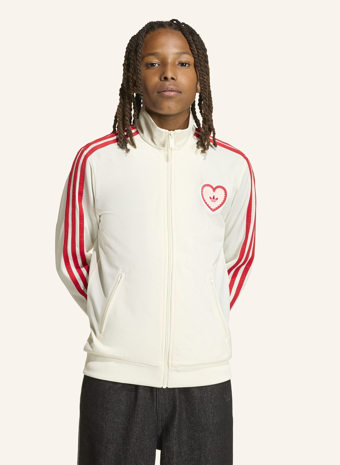 adidas Originals FIREBIRD HEART ORIGINALS JACKE, LOCKER GESCHNITTEN: WEISS/ ROT