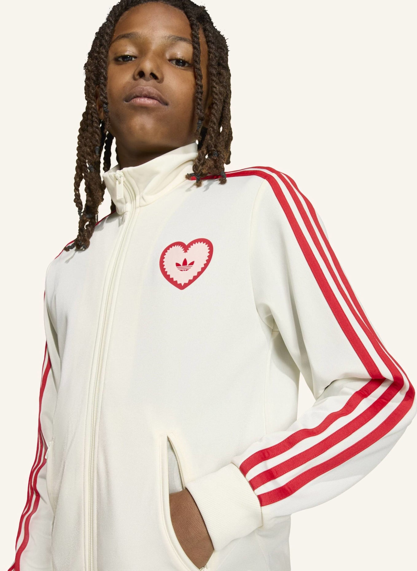 adidas Originals FIREBIRD HEART ORIGINALS JACKE, LOCKER GESCHNITTEN: WEISS/ ROT