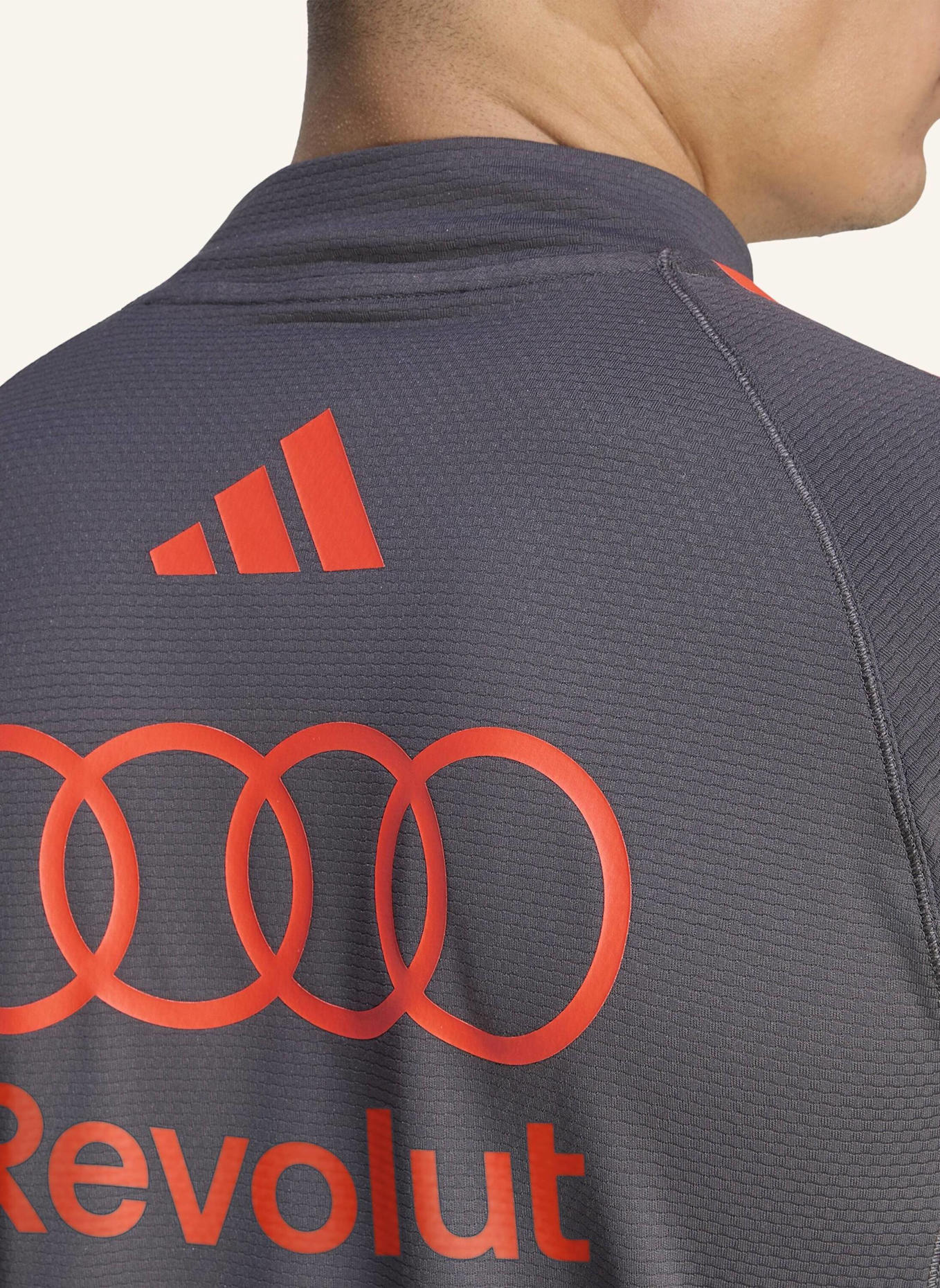 adidas AUDI REVOLUT F1 TEAM MECHANICS 1/4 REISSVERSCHLUSS-JACKE: SCHWARZ/ ROT