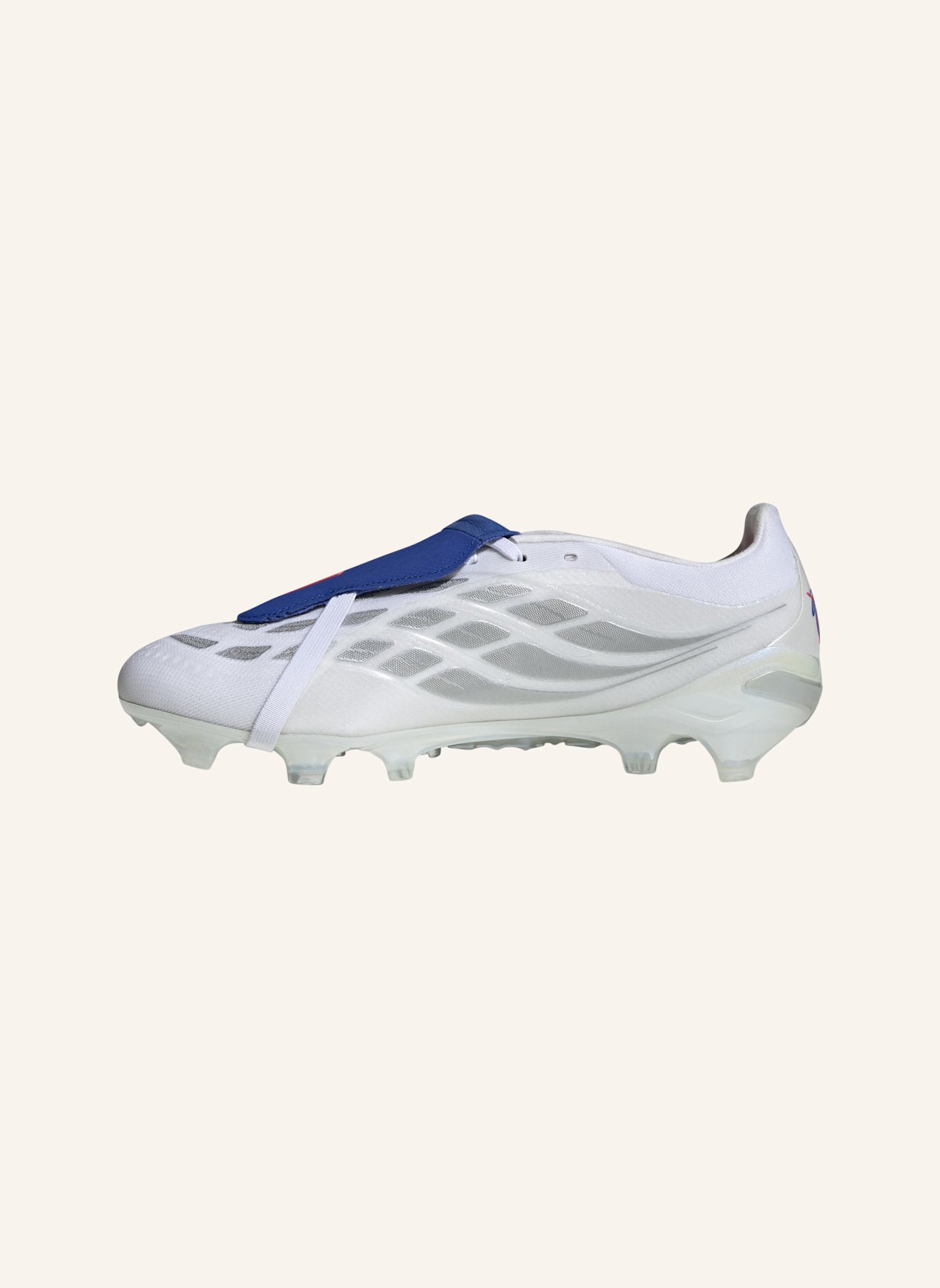 adidas PREDATOR PRO FOLD-OVER TONGUE FIRM GROUND FUSSBALLSCHUH: WEISS/ BLAU