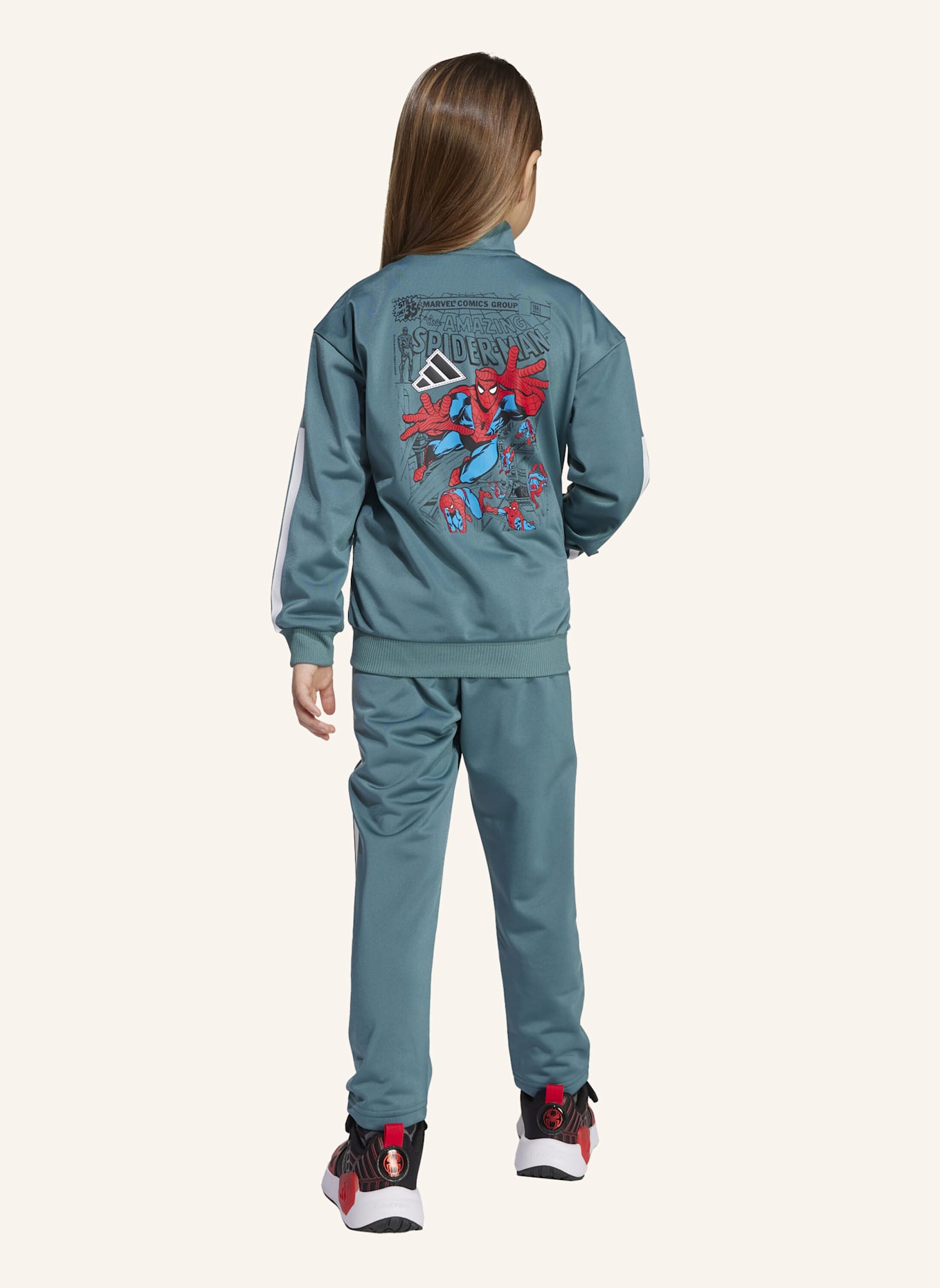 adidas MARVEL SPIDER-MAN TRAININGSANZUG KINDER: TÜRKIS/ WEISS