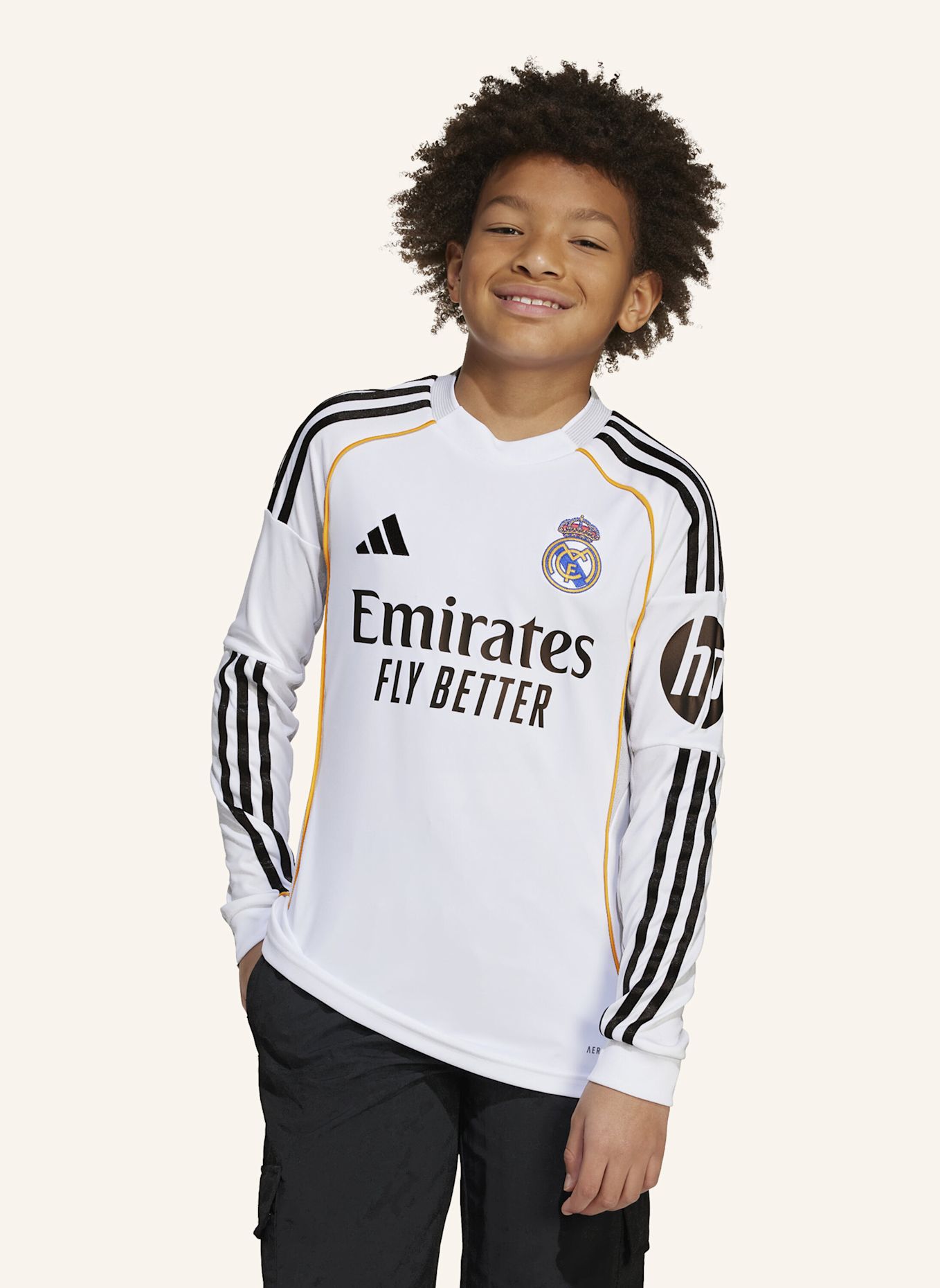 adidas REAL MADRID 25/26 LONG SLEEVE KIDS HEIMTRIKOT: WEISS
