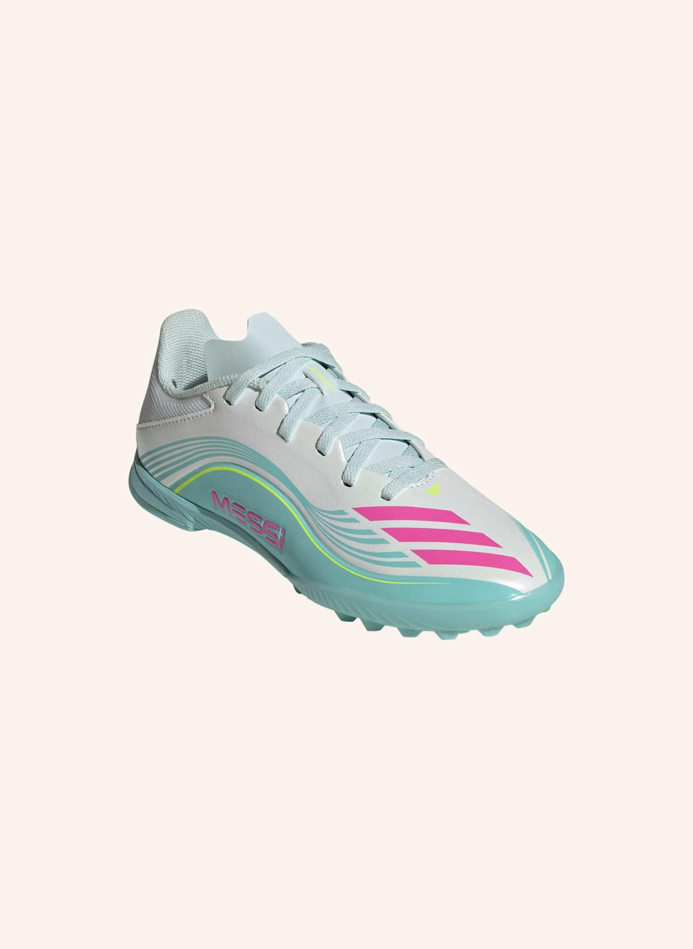 adidas F50 MESSI LEAGUE TURF FUSSBALLSCHUH KIDS: WEISS/ ROSA/ GRÜN