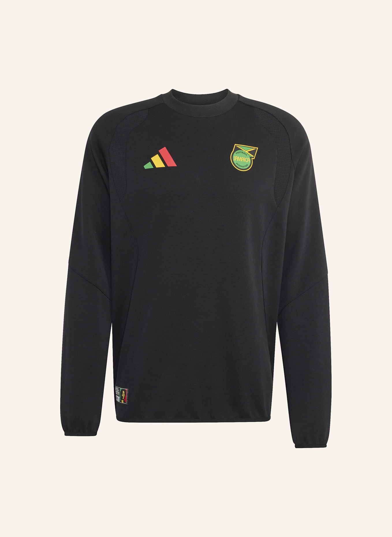 adidas JAMAIKA X BOB MARLEY TIRO TECH SWEATSHIRT, RUNDHALSAUSSCHNITT: SCHWARZ
