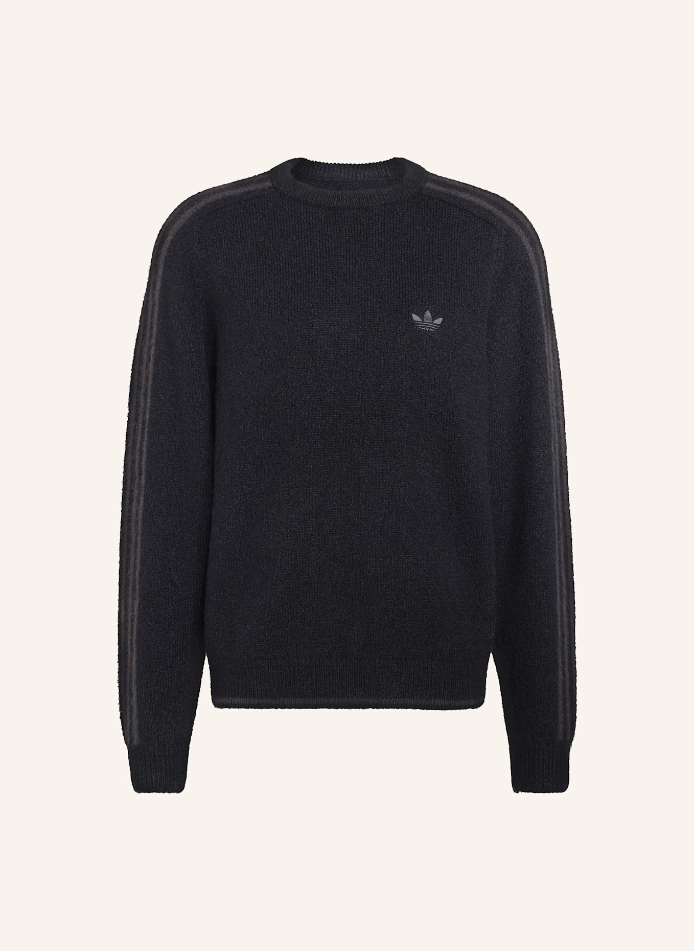 adidas Originals 3 STREIFEN SWEATSHIRT, FLUFFIGER STRICK, RUNDHALSAUSSCHNITT: SCHWARZ