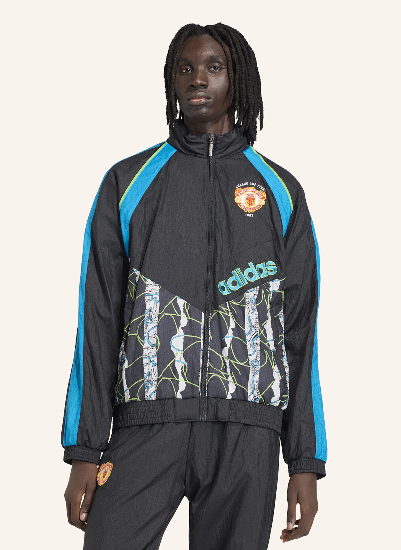 adidas MANCHESTER UNITED JACKE 90, GEWEBT: SCHWARZ