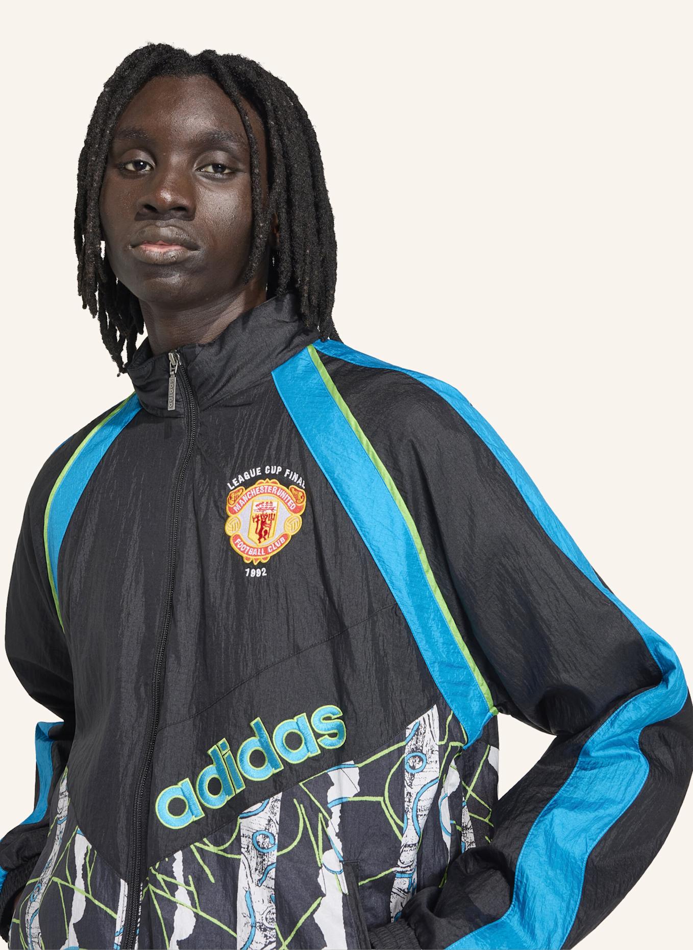adidas MANCHESTER UNITED JACKE 90, GEWEBT: SCHWARZ