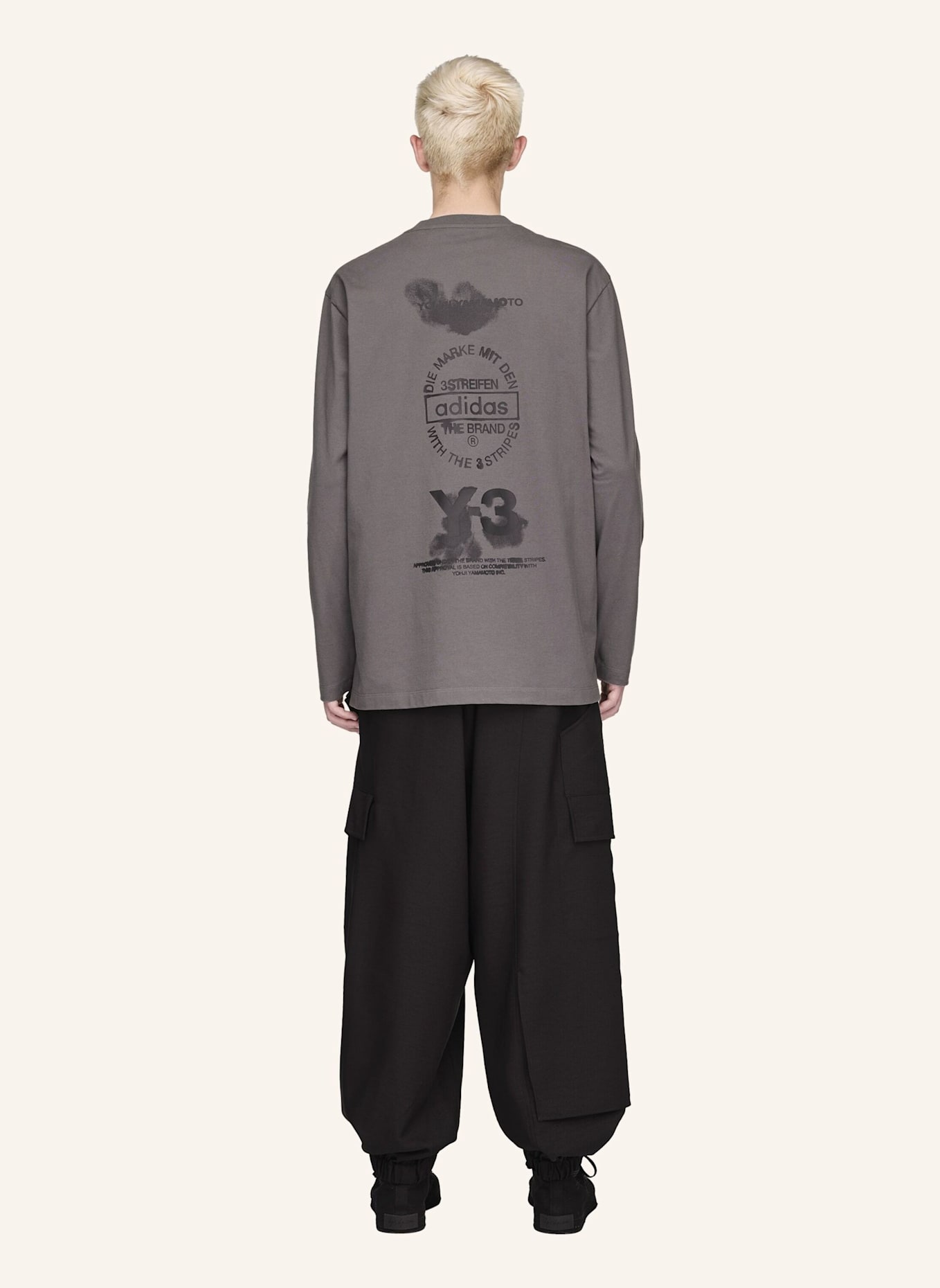 Y-3 Y-3 GRAFIK LANGÄRMLIGES SHIRT: GRAU