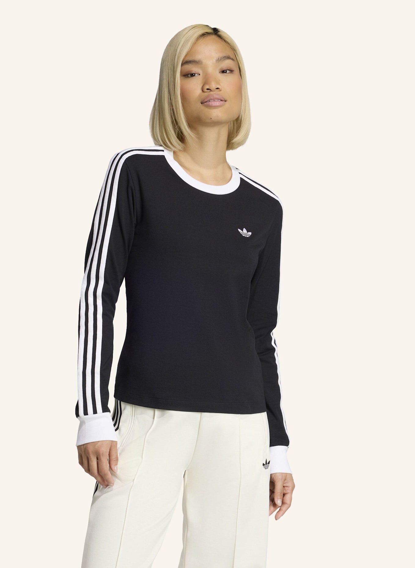 adidas Originals 3-STREIFEN LANGÄRMLIGES SHIRT, SCHMAL GESCHNITTEN: SCHWARZ/ WEISS