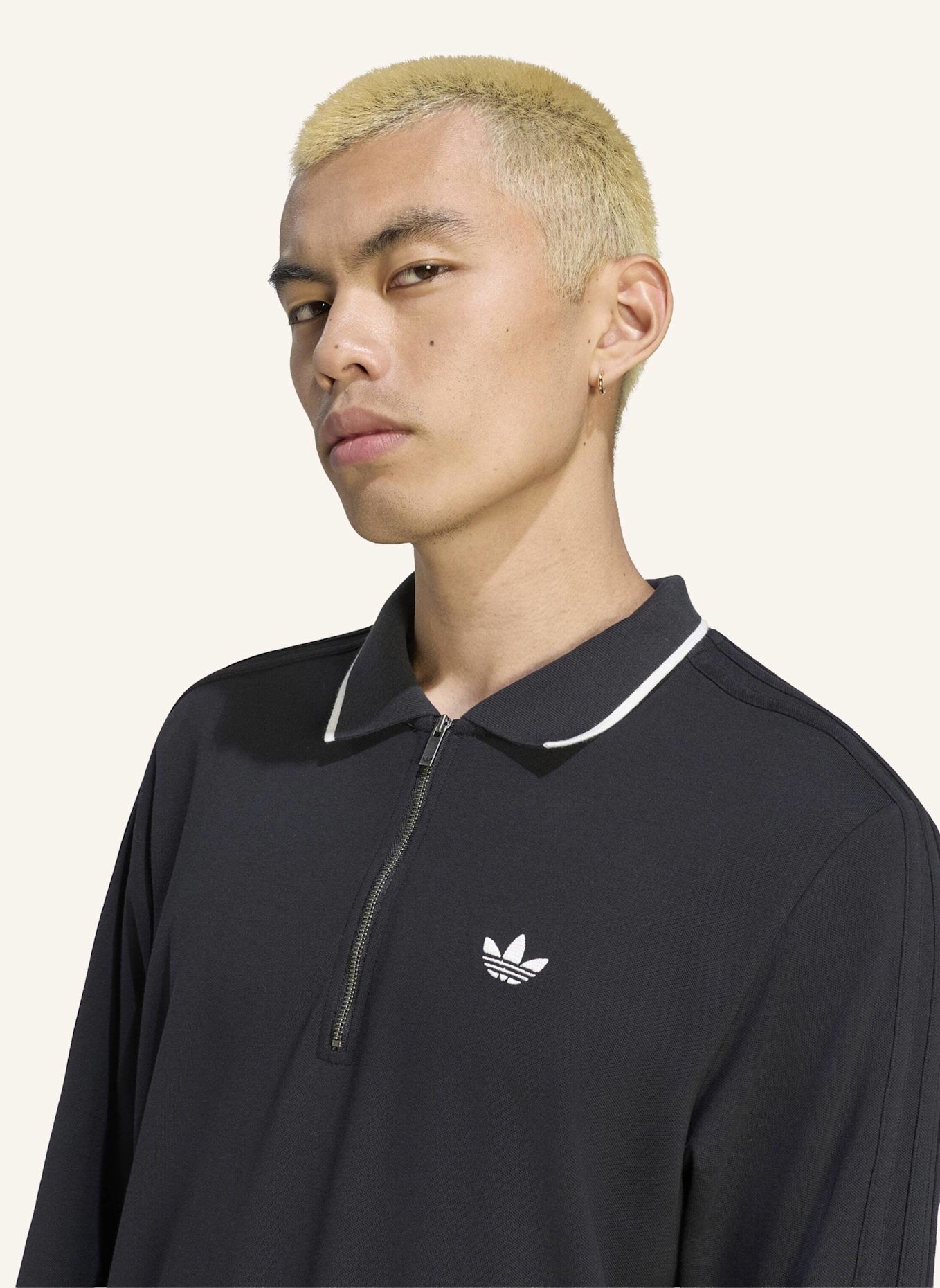 adidas Originals 3-STREIFEN POLOSHIRT, LANGÄRMELIG, GERIPPT: SCHWARZ