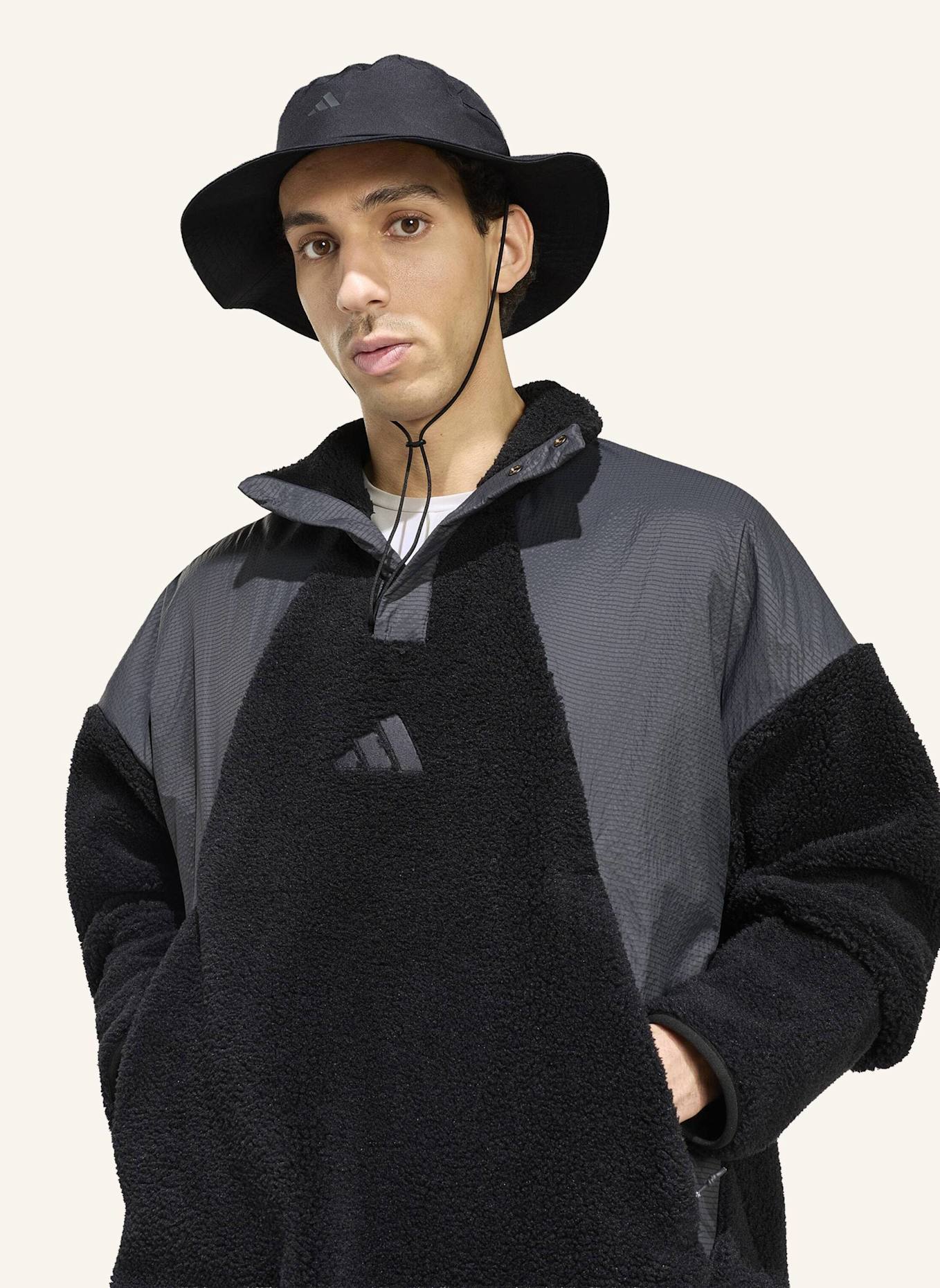 adidas TERREX TERREX XPLORIC CLIMAWARM PULLOVER, FLAUSCHIGES MATERIAL, DRUCKKNOPFVERSCHLUSS: SCHWARZ