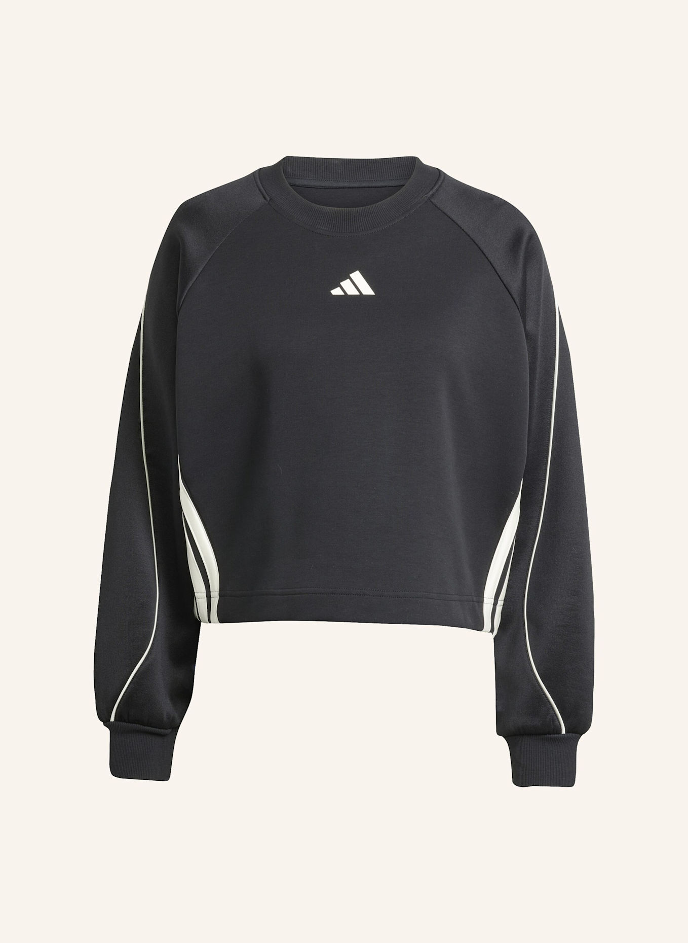 adidas STADIUM 3-STREIFEN SWEATSHIRT MIT RUNDHALSAUSSCHNITT: SCHWARZ/ WEISS