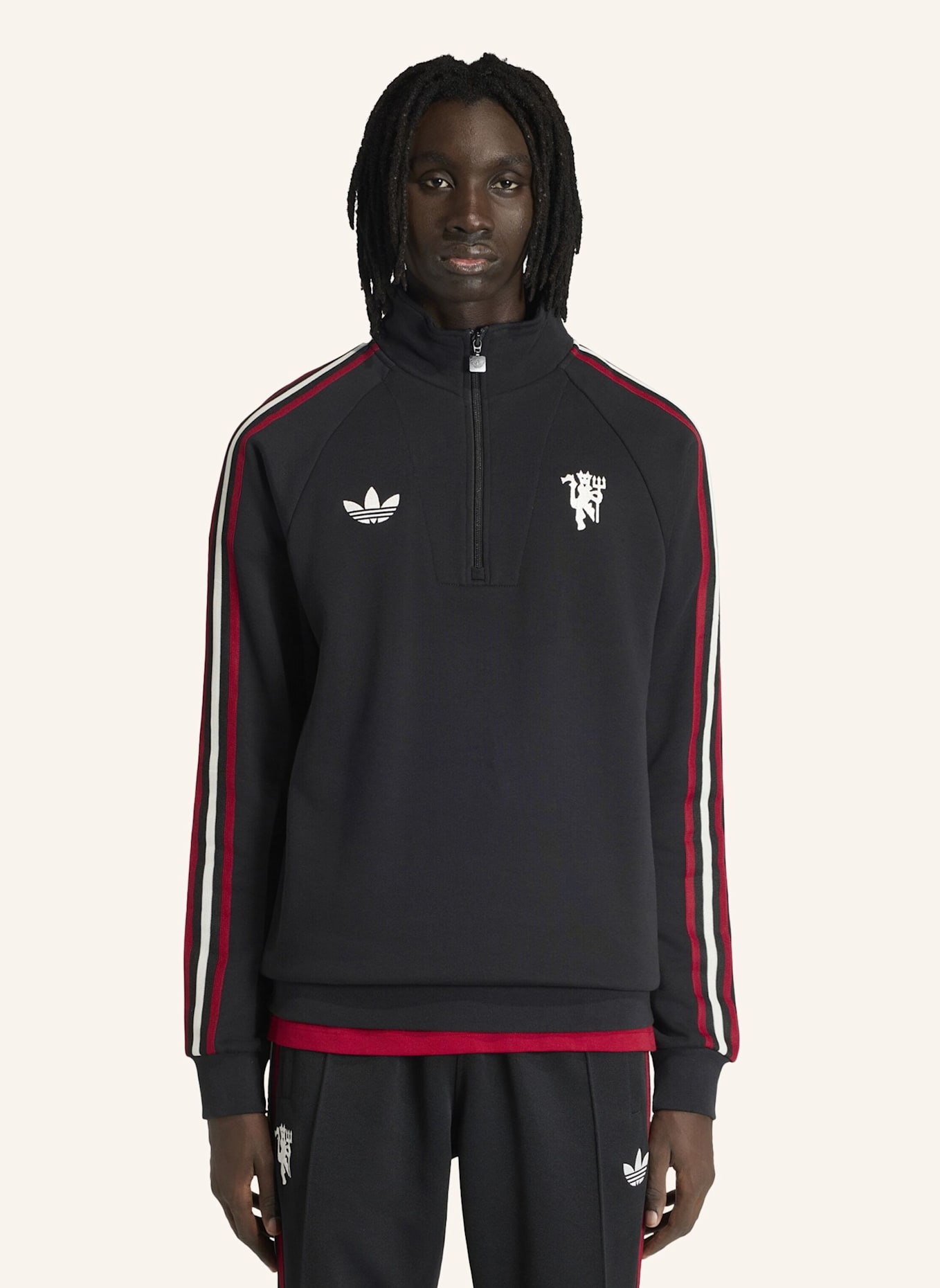 adidas MANCHESTER UNITED ORIGINALS HALF ZIP OBERTEIL: SCHWARZ