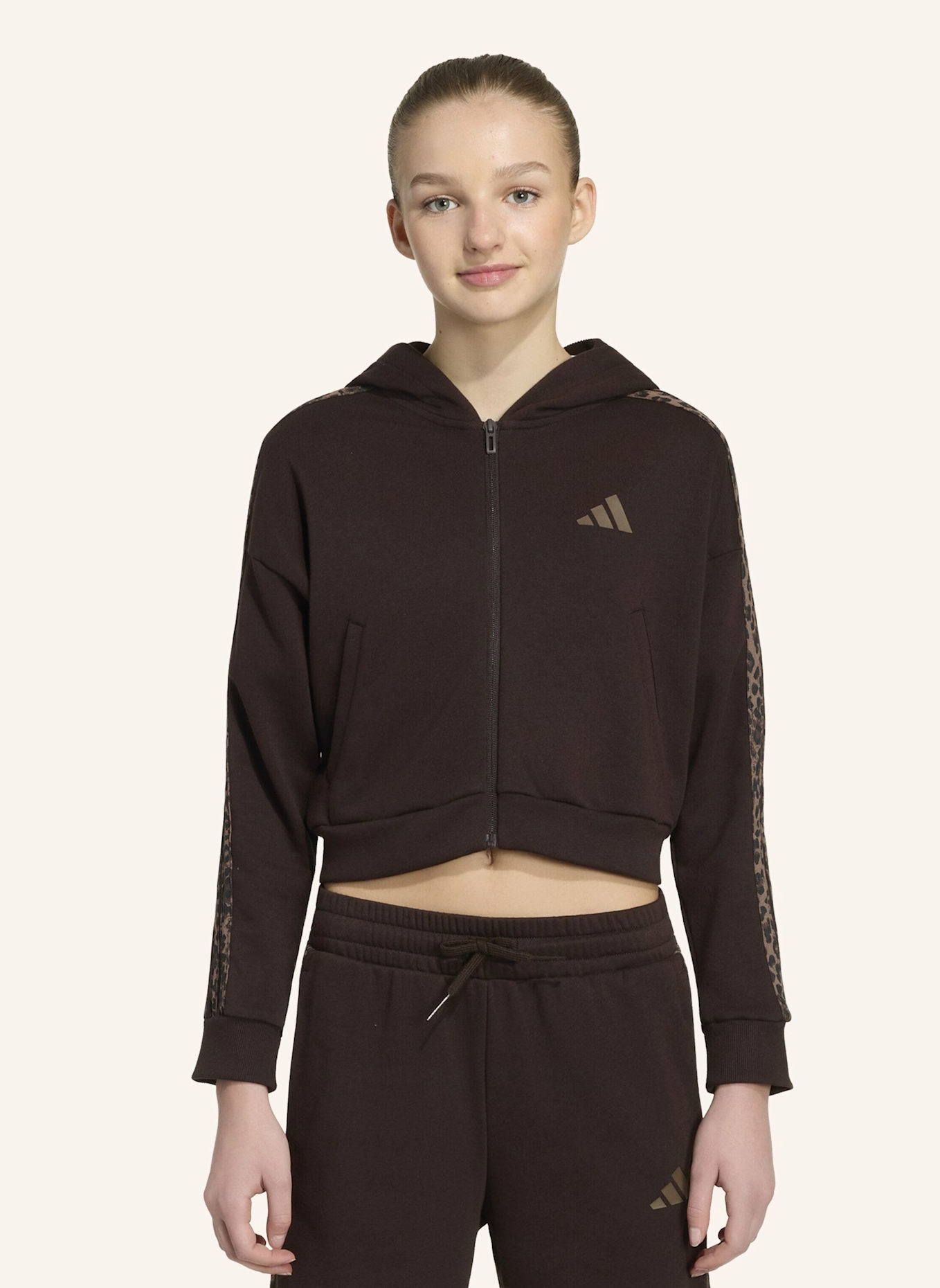 adidas SEASONALS ANIMAL KAPUZENJACKE, DURCHGEHENDER REISSVERSCHLUSS: BRAUN