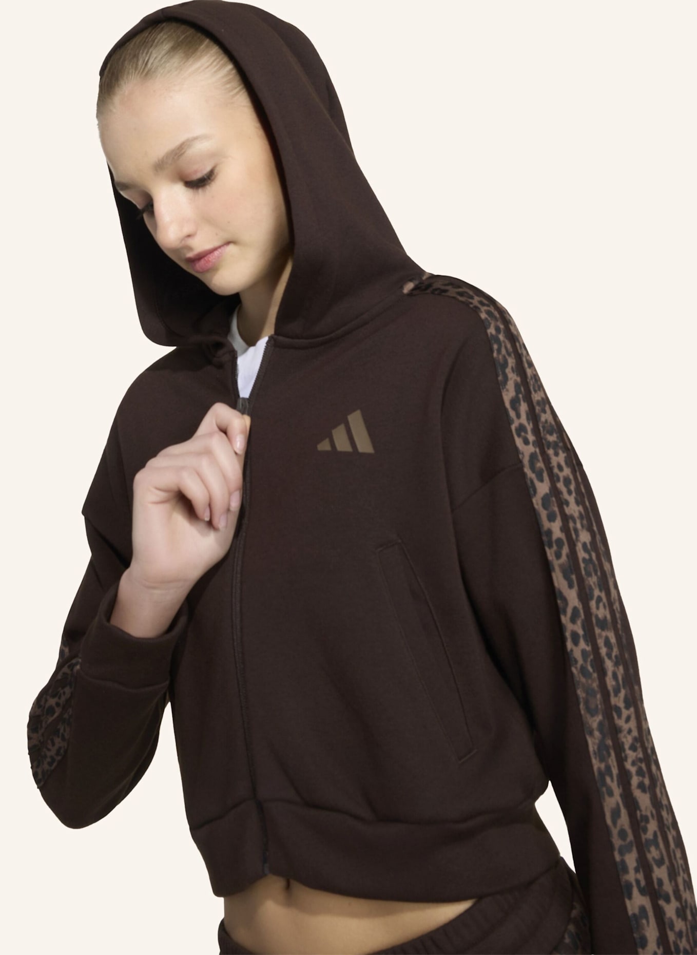 adidas SEASONALS ANIMAL KAPUZENJACKE, DURCHGEHENDER REISSVERSCHLUSS: BRAUN