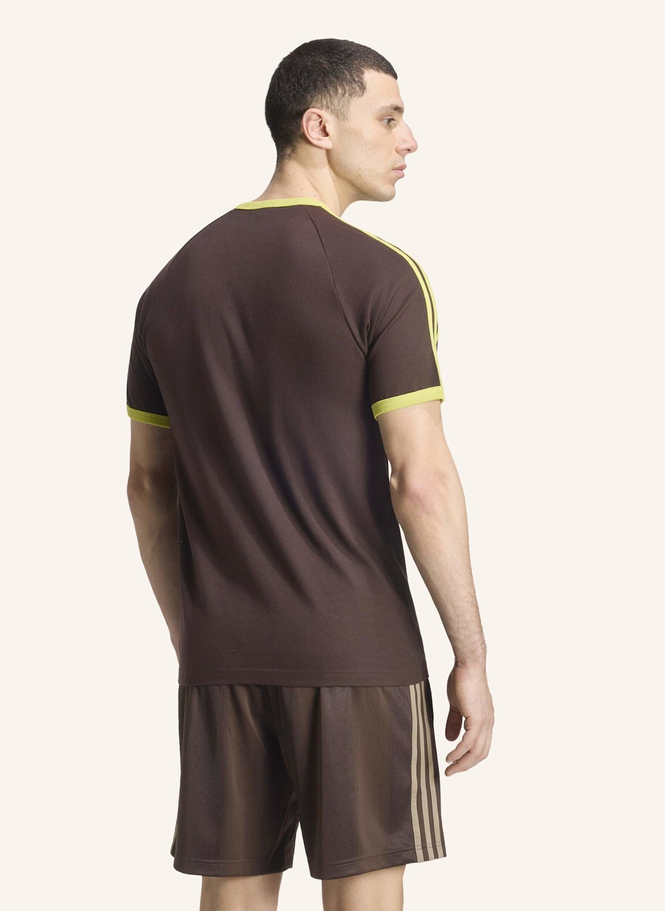 adidas Originals T-SHIRT, 3-STREIFEN: BRAUN/ NEONGRÜN