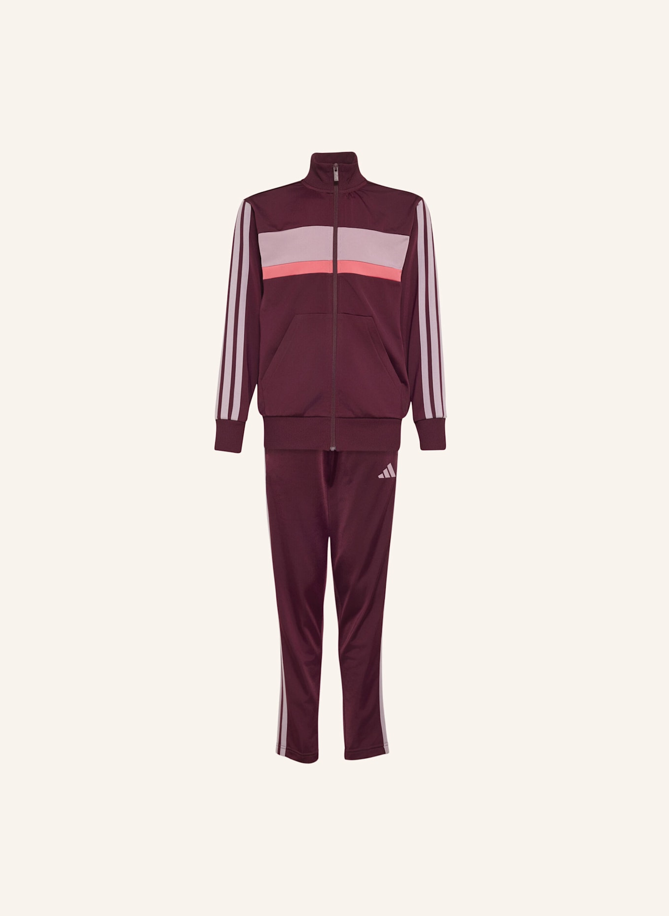 adidas SEASONAL ESSENTIALS TIBERIO 3-STREIFEN TRICOT KIDS TRAININGSANZUG: ROT / LILA