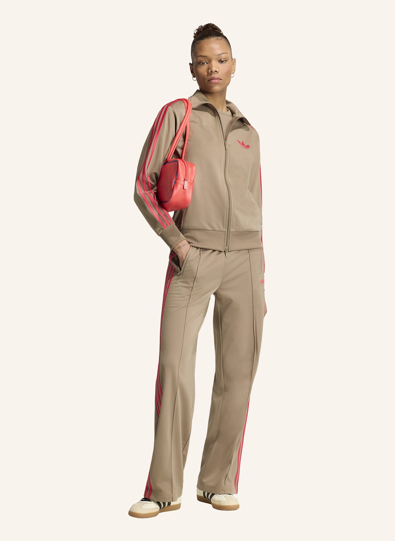 adidas Originals Track Pants FB LOOSE: KHAKI/ ROSA