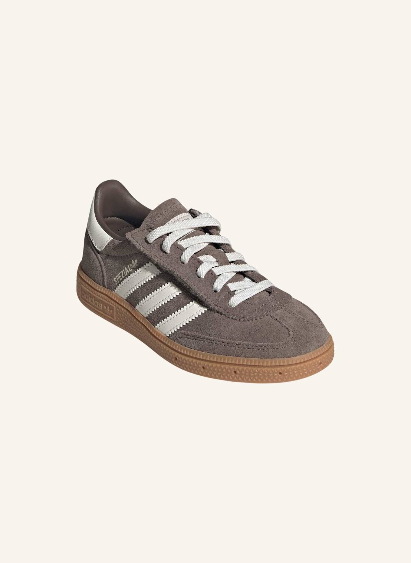 adidas Originals HANDBALL SPEZIAL KIDS SCHUH, KOMFORTVERSCHLUSS, ELASTISCHE SCHNÜRSENKEL: BRAUN/ WEISS/ BEIGE
