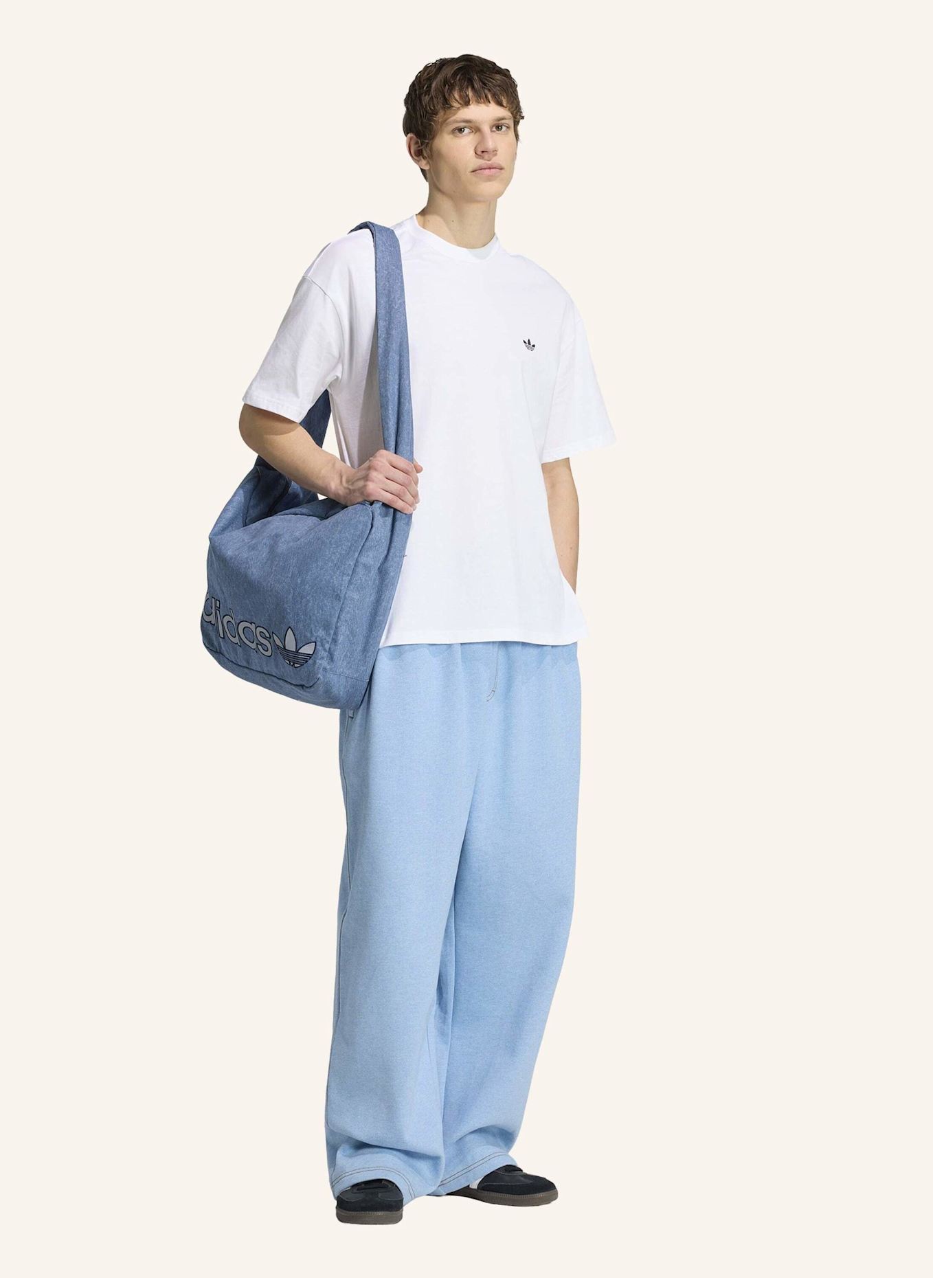 adidas Originals TREFOIL ESSENTIALS BAGGY-HOSE, MELIERT, BEINABSCHLÜSSE OHNE SAUM: HELLBLAU