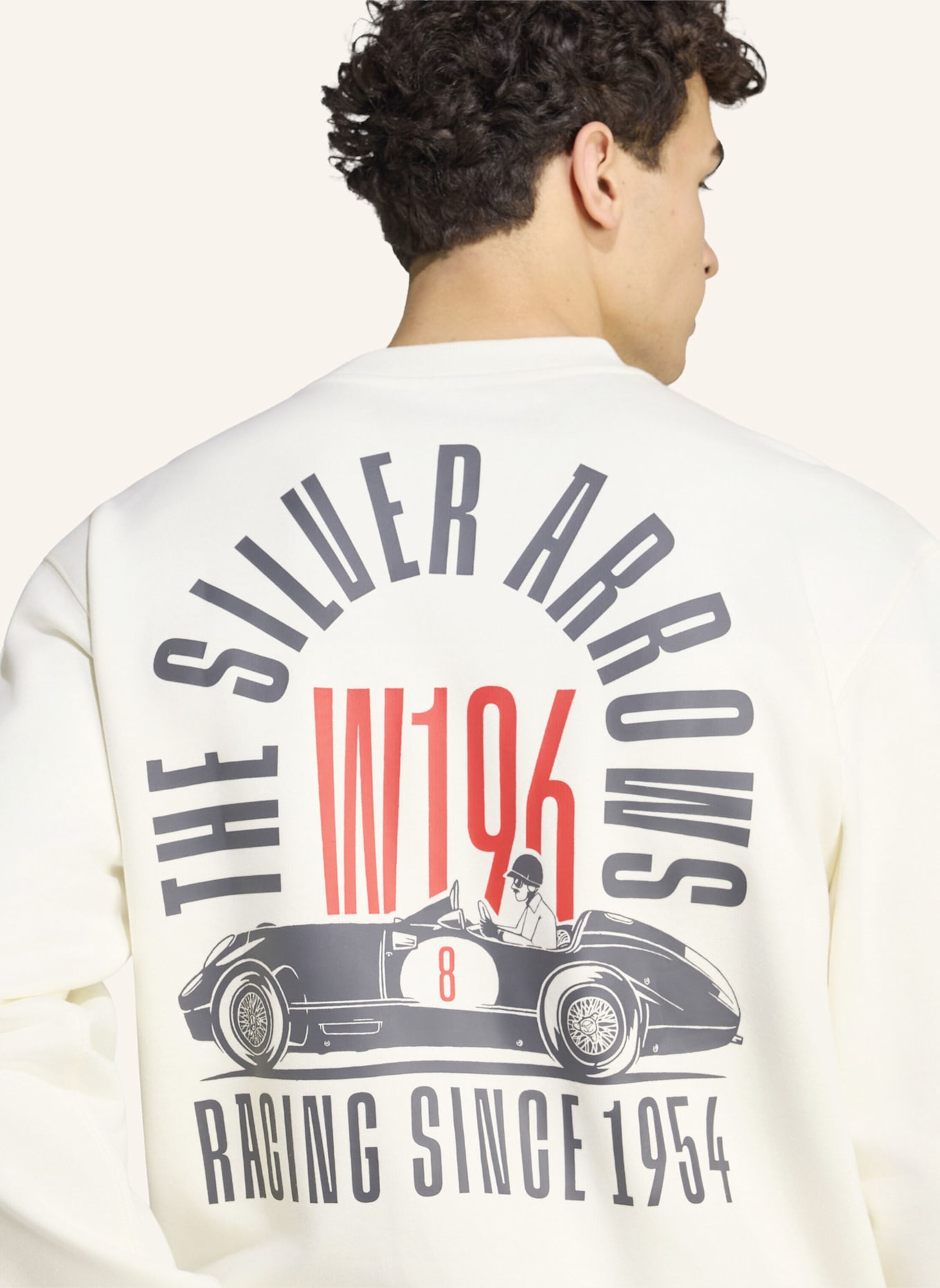 adidas MERCEDES-AMG PETRONAS FORMULA 1 TEAM SILBERPFEIL 1955 SWEATSHIRT: WEISS/ GRAU