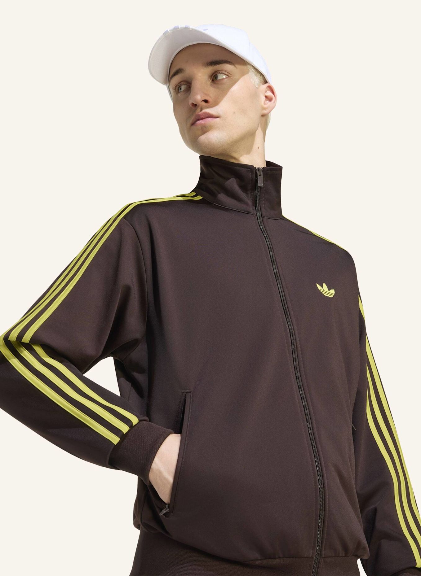 adidas Originals Sweatjacke FIREBIRD mit Galonstreifen: BRAUN/ NEONGRÜN