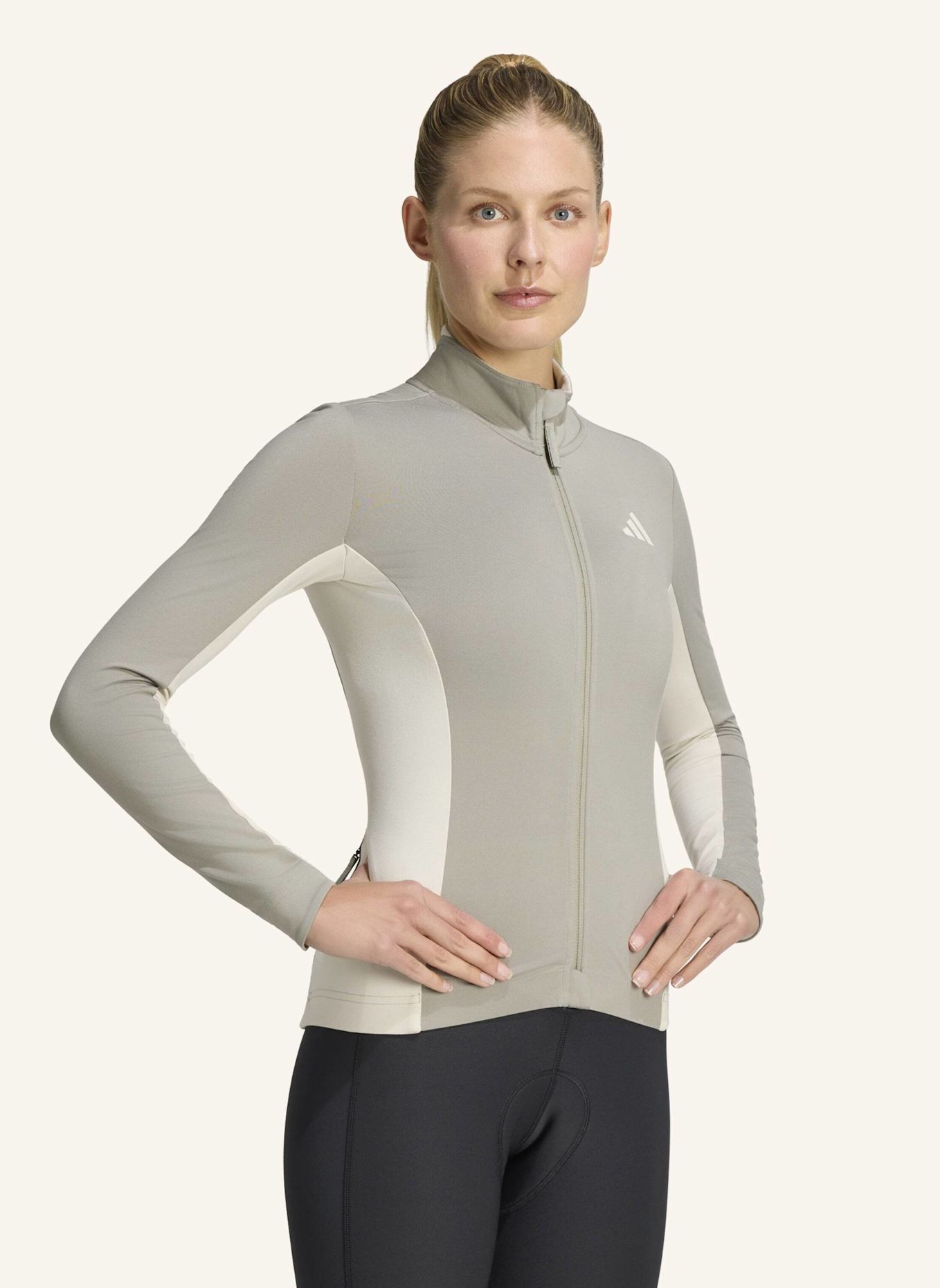 adidas TEMPO 3-STREIFEN LANGÄRMLIGES RADTRIKOT: GRAU / BEIGE