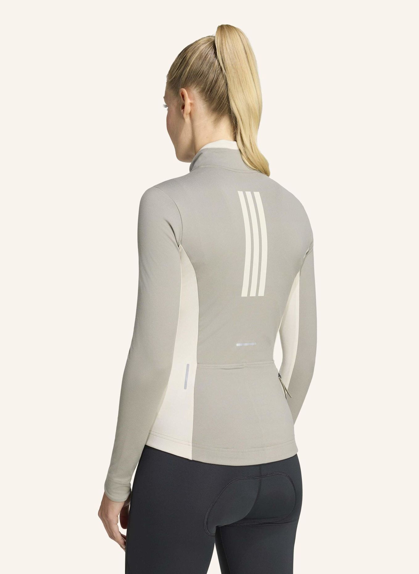 adidas TEMPO 3-STREIFEN LANGÄRMLIGES RADTRIKOT: GRAU / BEIGE