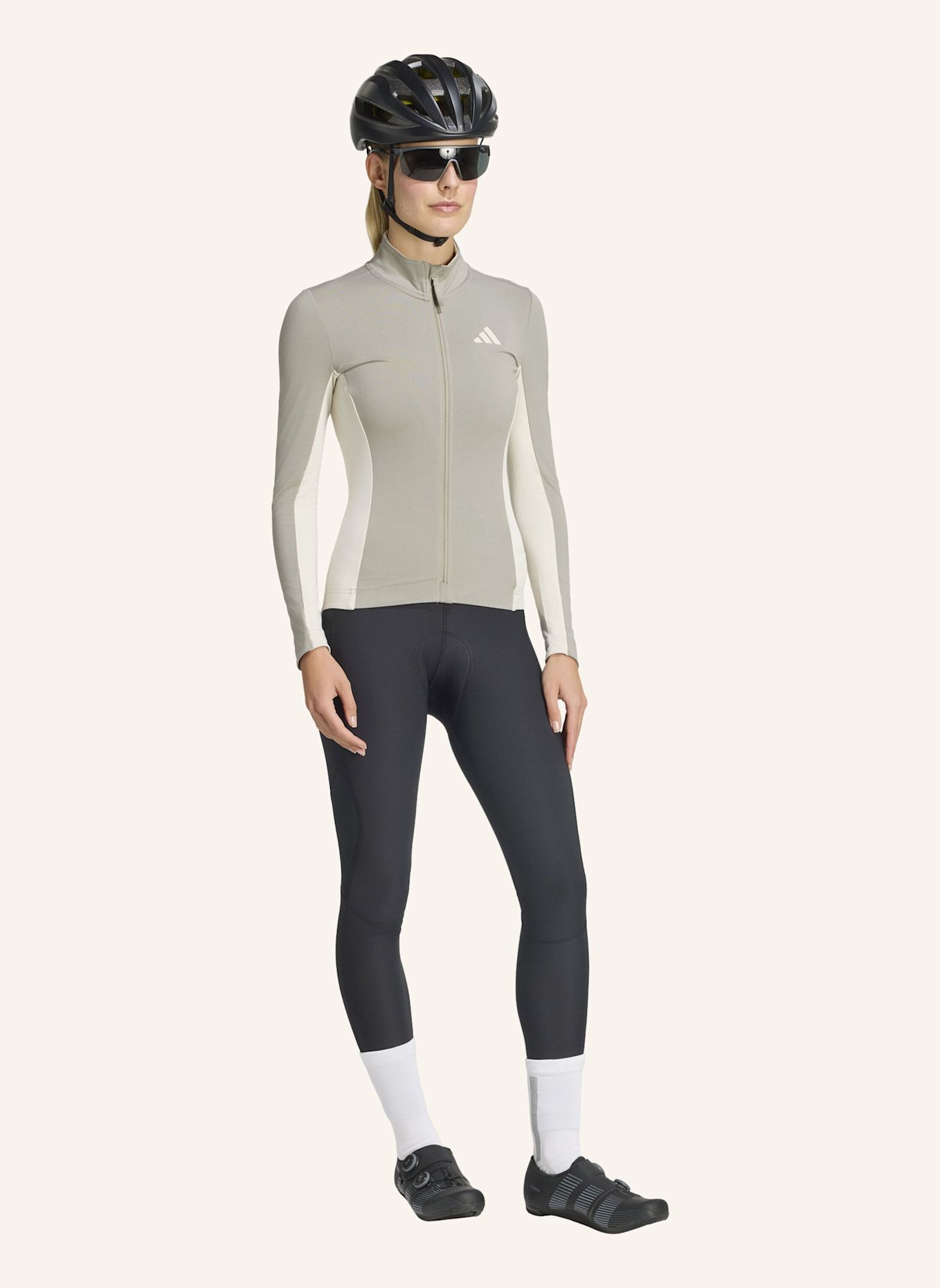 adidas TEMPO 3-STREIFEN LANGÄRMLIGES RADTRIKOT: GRAU / BEIGE