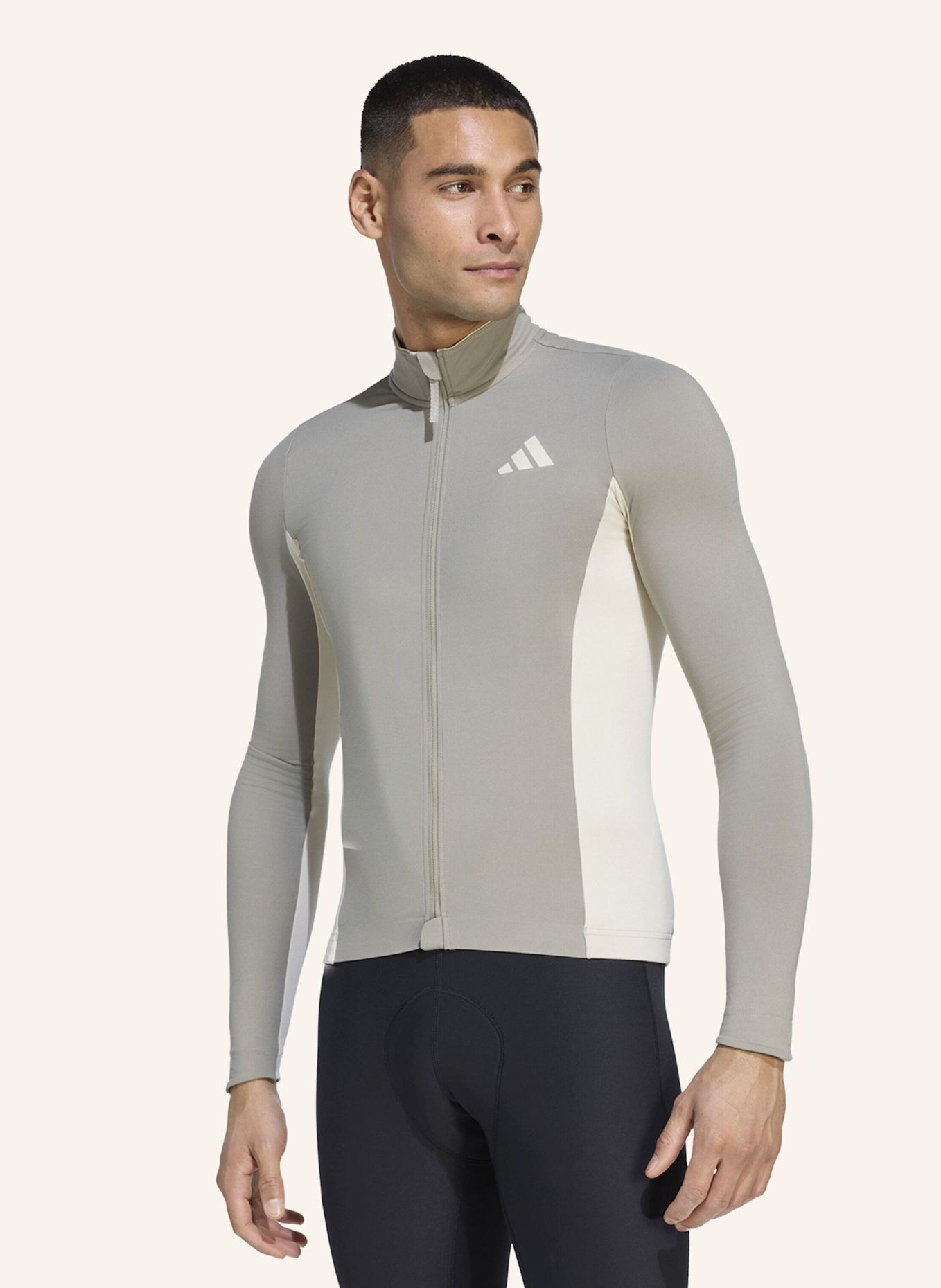 adidas TEMPO 3-STREIFEN LANGÄRMLIGES RADTRIKOT: GRAU / BEIGE