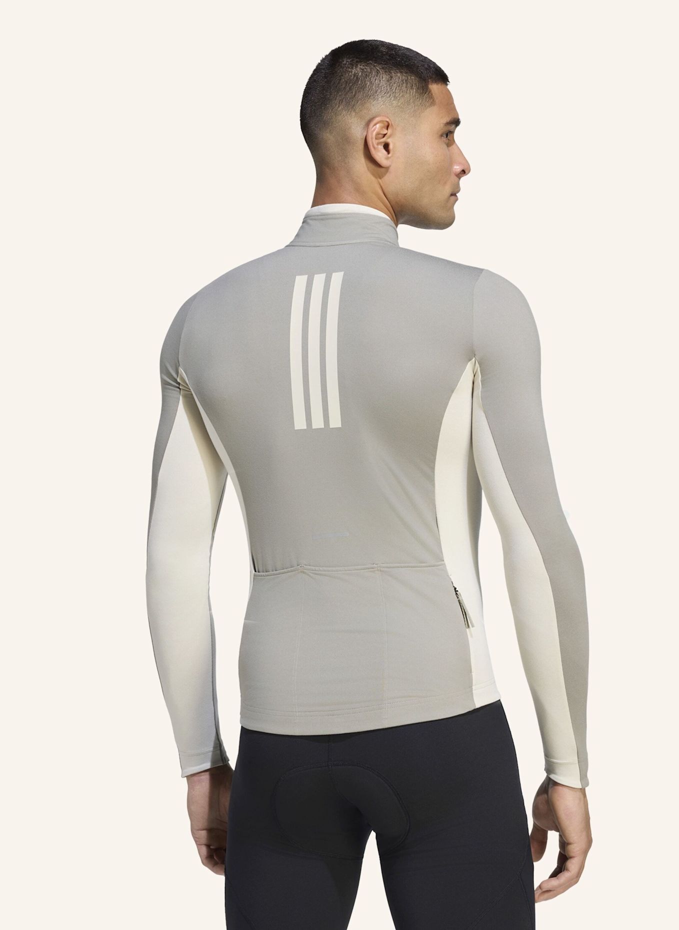 adidas TEMPO 3-STREIFEN LANGÄRMLIGES RADTRIKOT: GRAU / BEIGE