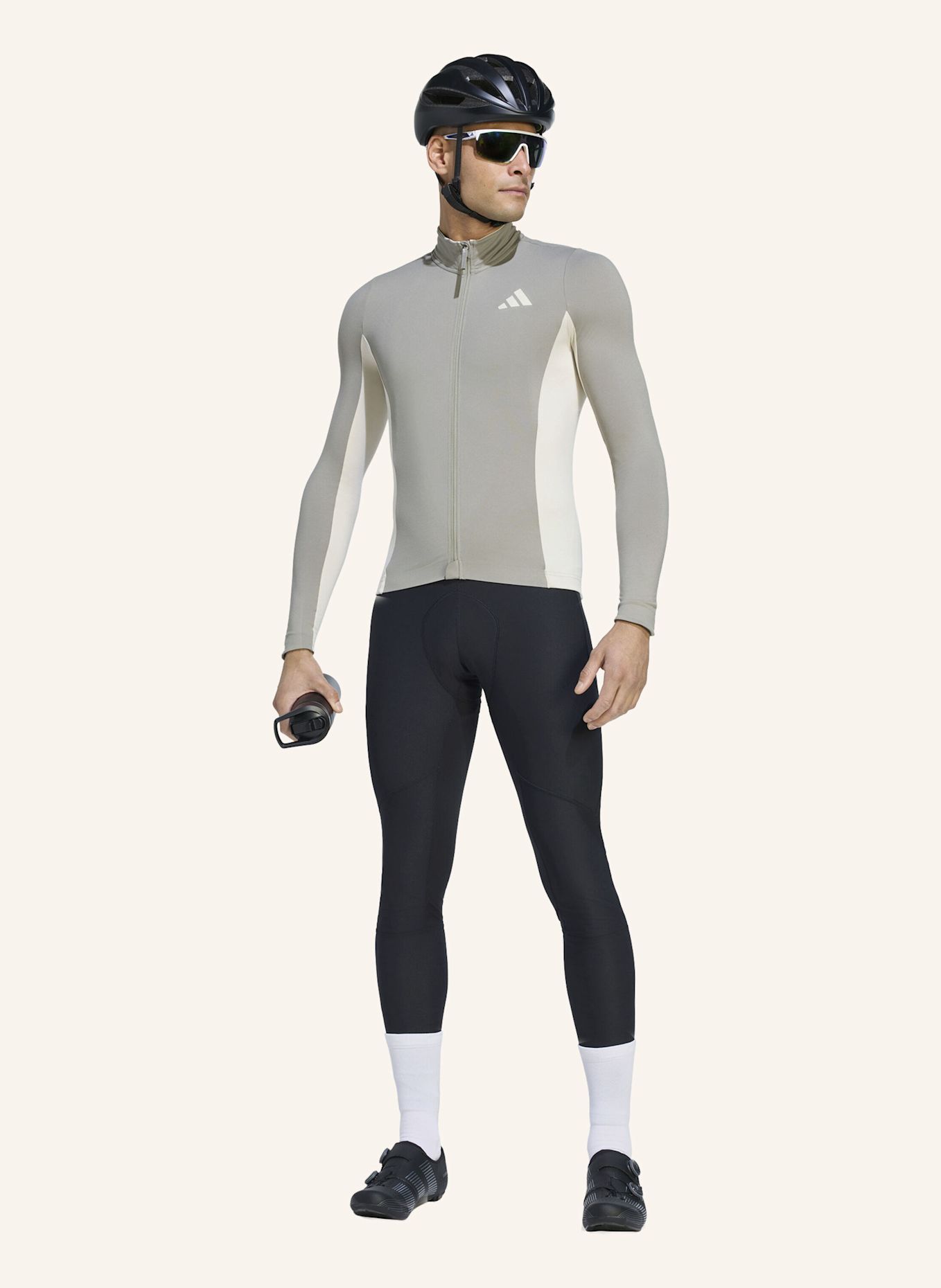 adidas TEMPO 3-STREIFEN LANGÄRMLIGES RADTRIKOT: GRAU / BEIGE