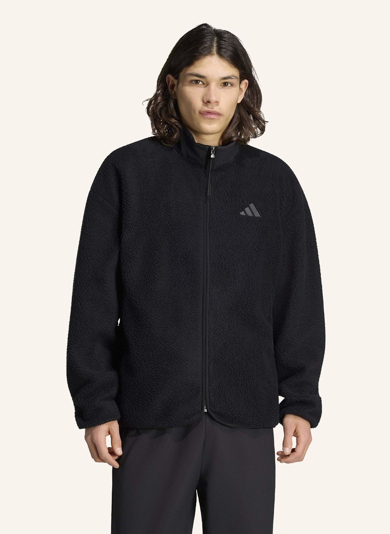 adidas CITY TECH 3-STREIFEN FLEECEJACKE, DURCHGEHENDER REISSVERSCHLUSS: SCHWARZ