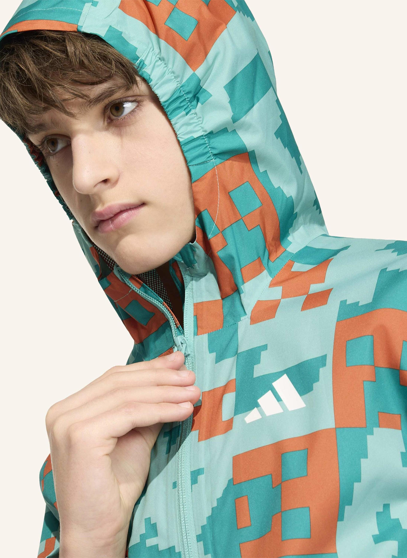 adidas TERREX ADIDAS MINECRAFT TERREX 2 LAYER CLIMAPROOF REGENJACKE: GRÜN/ ORANGE