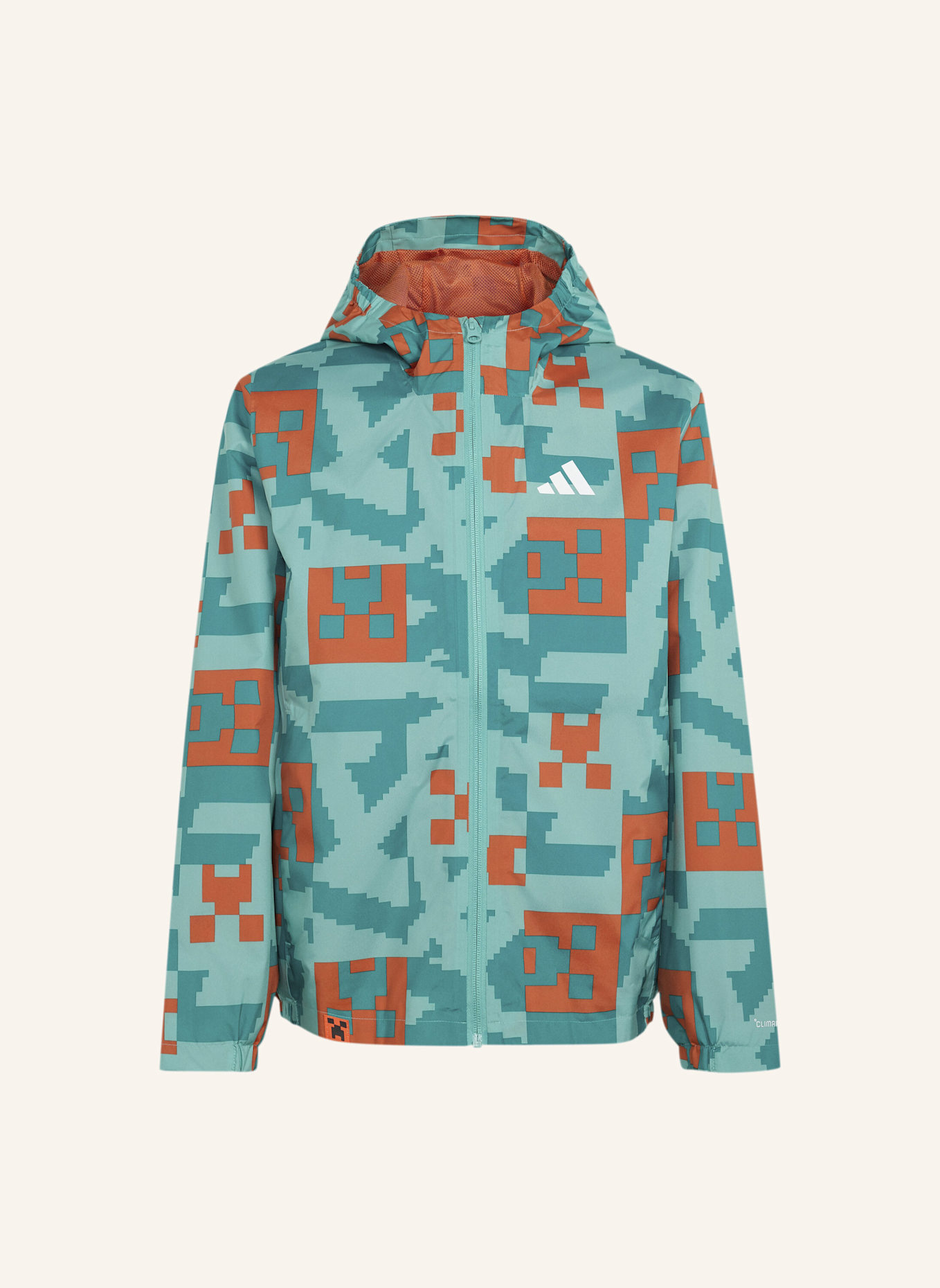 adidas TERREX ADIDAS MINECRAFT TERREX 2 LAYER CLIMAPROOF REGENJACKE: GRÜN/ ORANGE