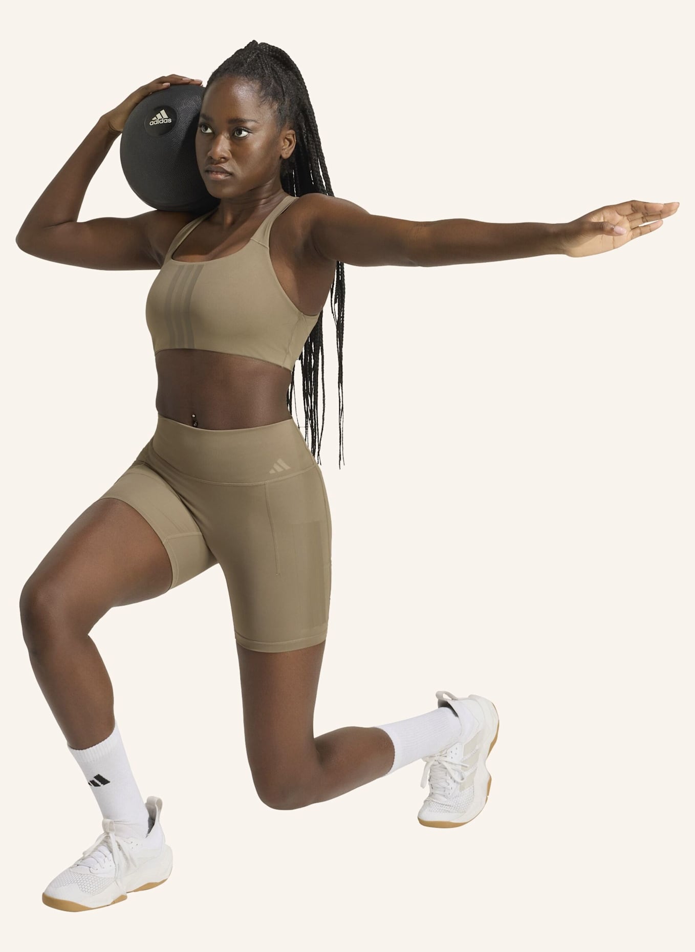 adidas OPTIME WORKOUT 3-STREIFEN KURZE LEGGINGS: KHAKI