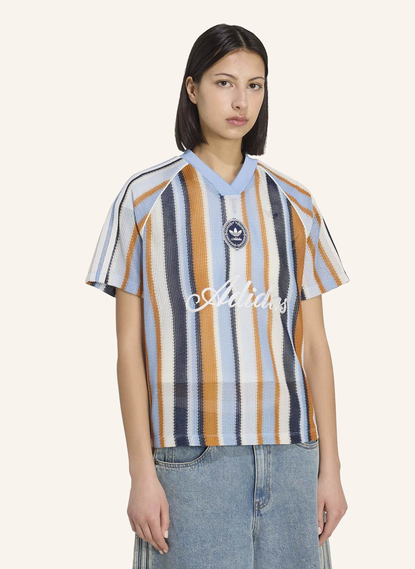 adidas Originals Strickshirt ADIDAS ORIGINALS SUMMER GLOW KNITTED OVERSIZED JERSEY: BLAU